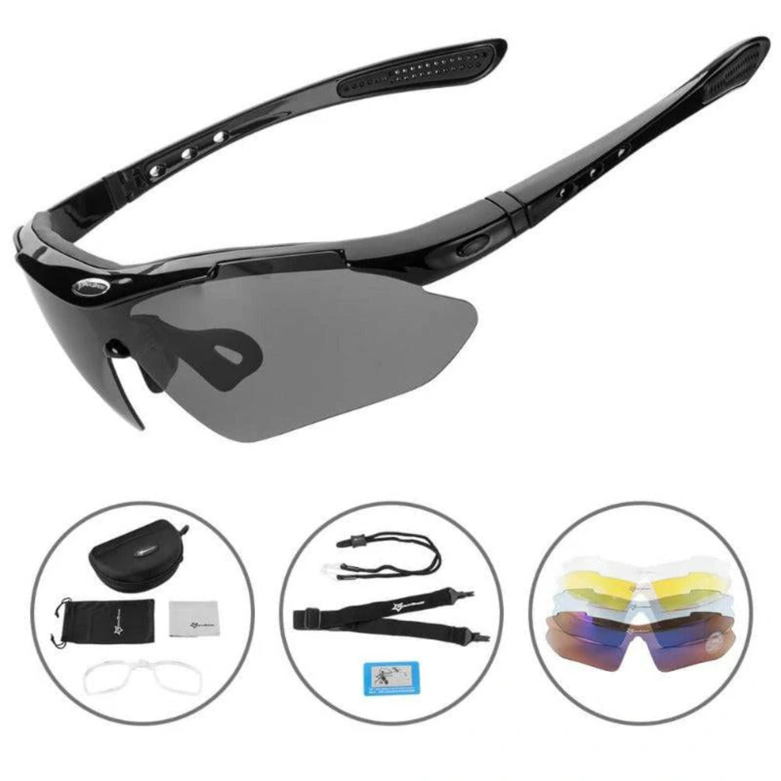 ROCKBROS Slim Polarised Sports Sunglasses With 4 Interchangeable Lens Cycling Glasses UV400#Color_Black