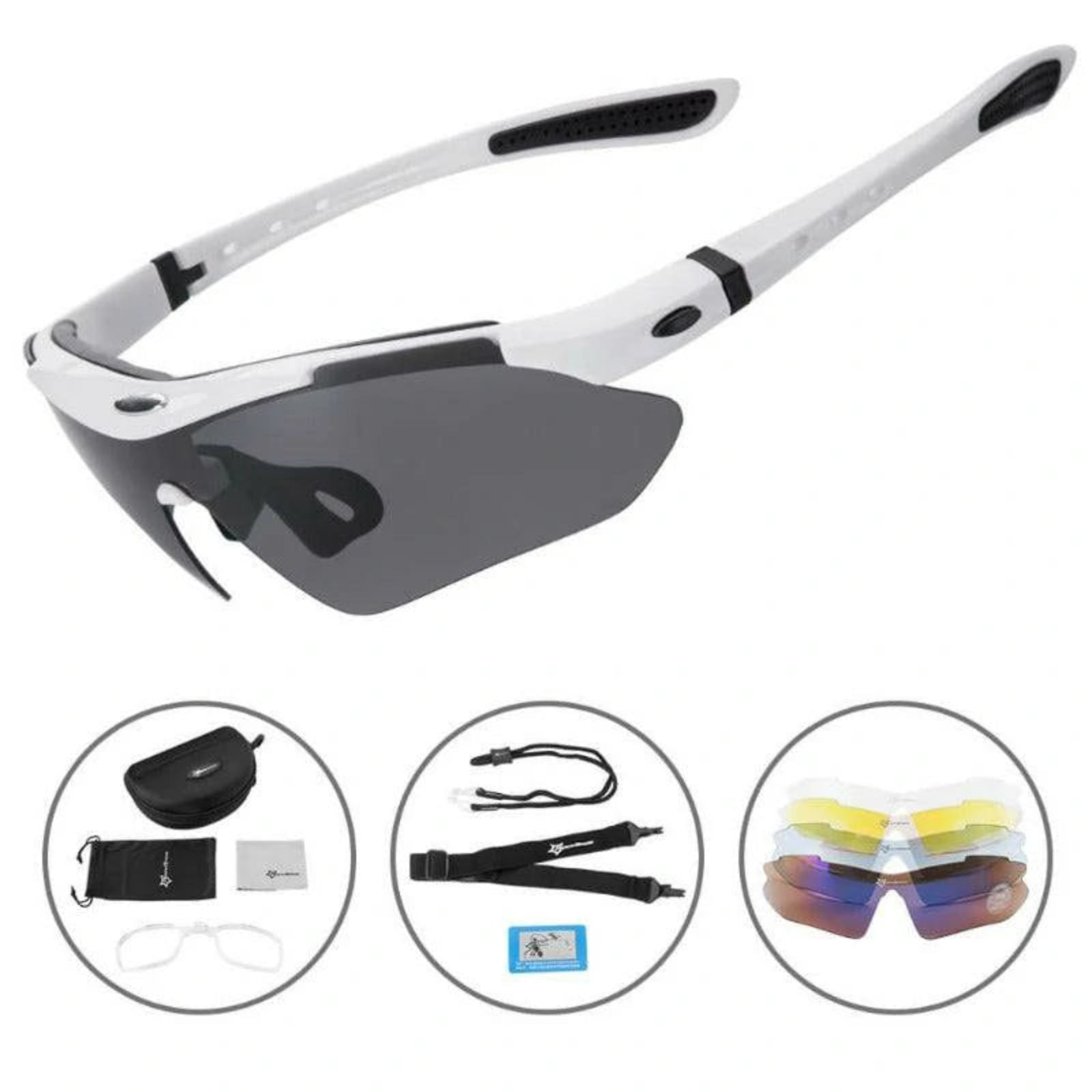 ROCKBROS Slim Polarised Sports Sunglasses With 4 Interchangeable Lens Cycling Glasses UV400#Color_White