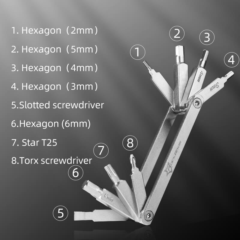 ROCKBROS Foldable Bicycle Multi-Tool Set - Stainless Steel 
#Option_8-in-1 Repair Tool