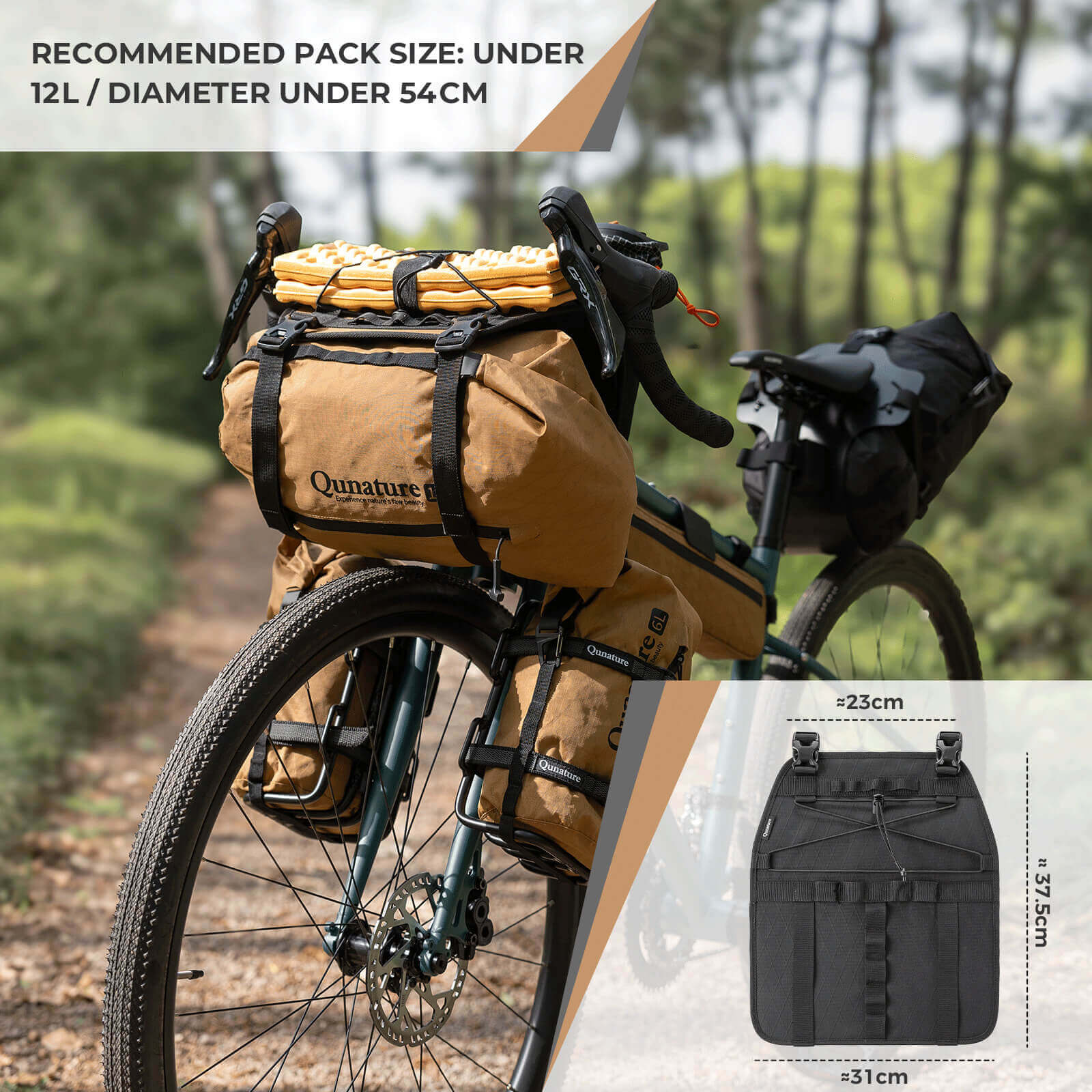 Qunature bikepacking handlebar bag extension rack
#color_khaki