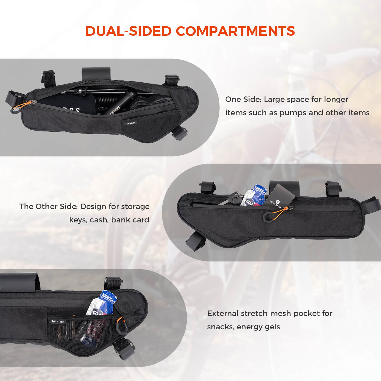 QUNATURE large capacity bikepacking frame bag for cycling and climbing.
#color_khaki