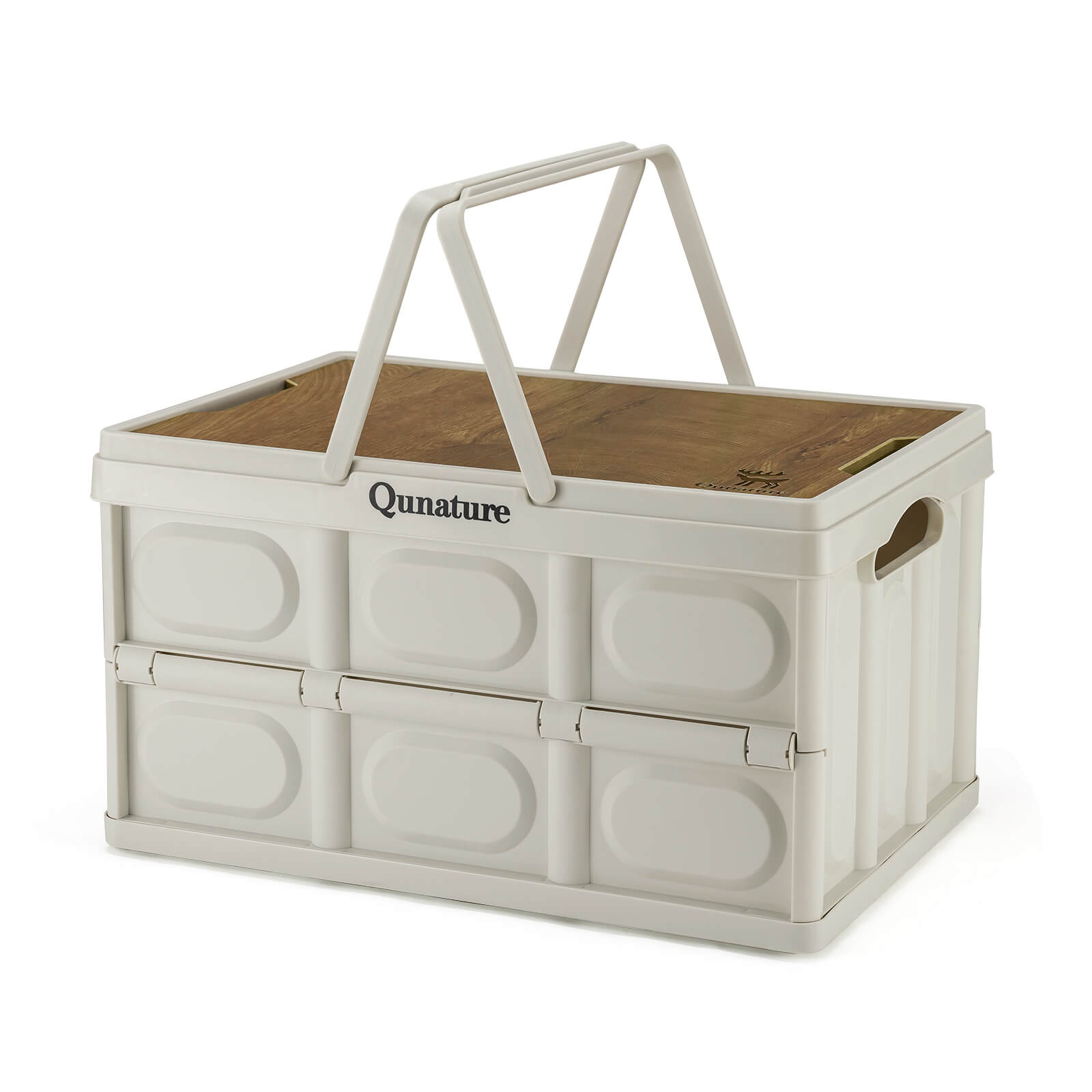 Qunature foldable outdoor storage bin for camping and home organisation.
#capacity_26L With Wood Board