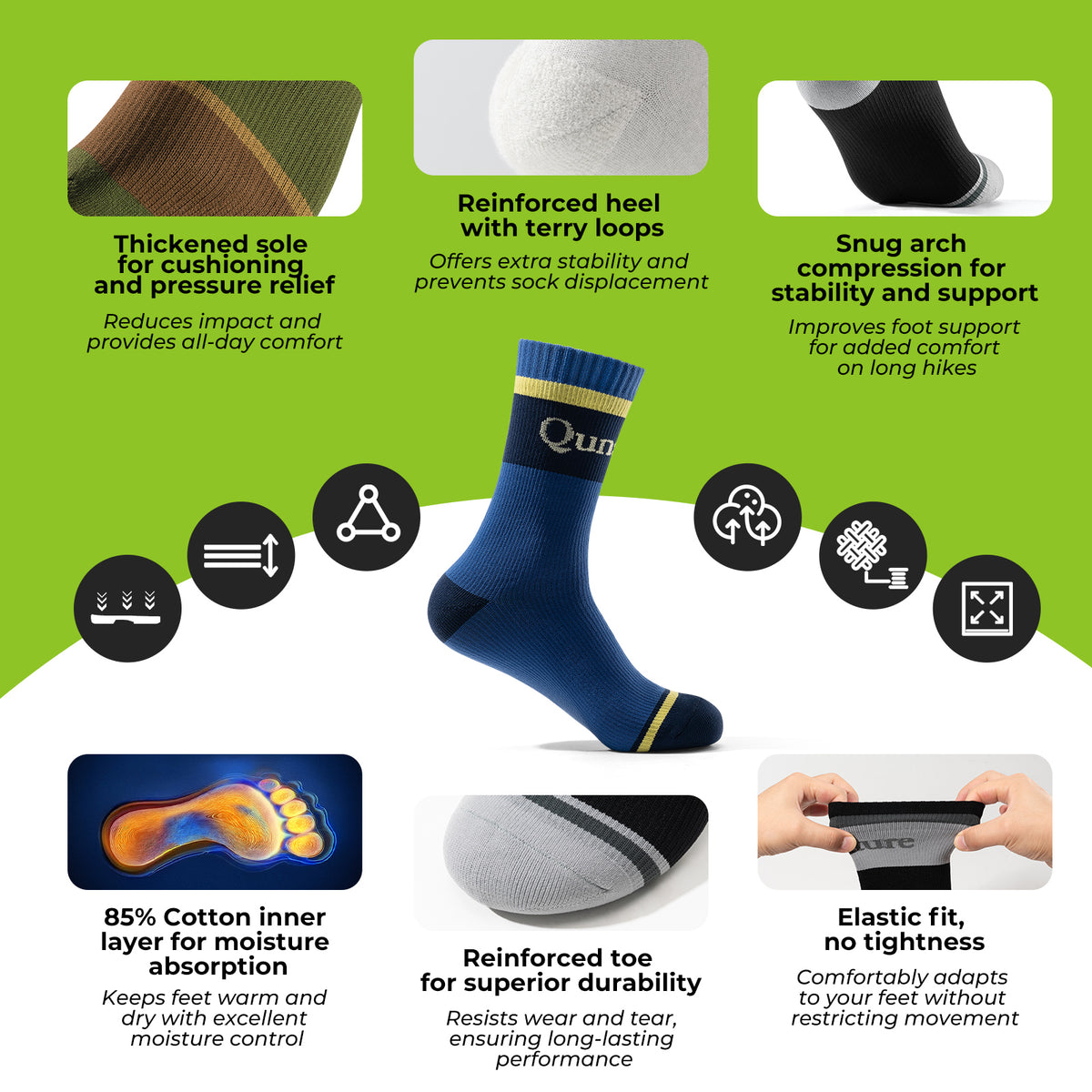 Qunature khaki four-season waterproof outdoor socks.
#colour_blue