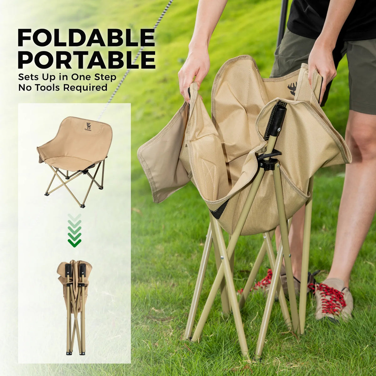Qunature kids folding camping chair dimensions and packed carry bag size.
#colour_beige