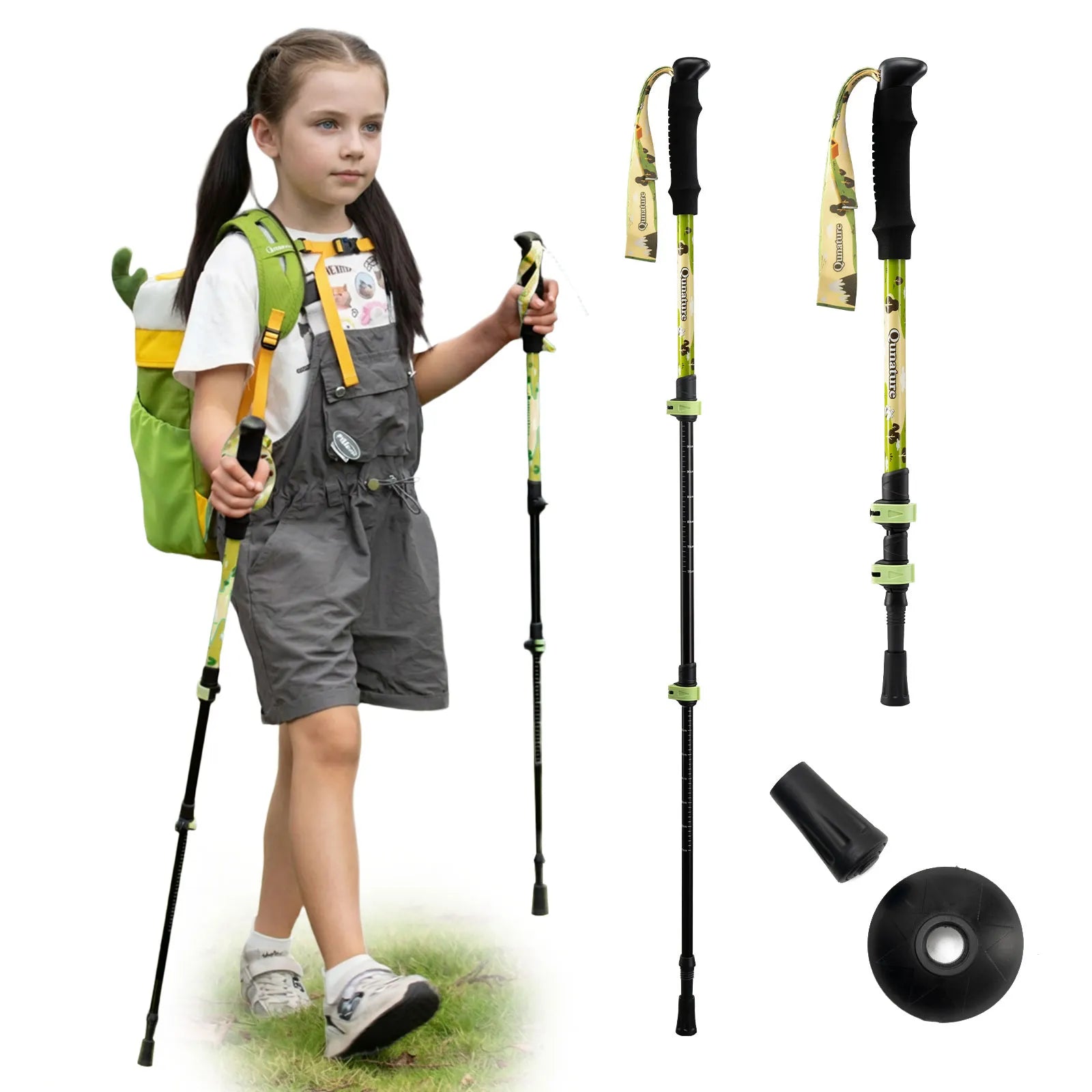 Qunature adjustable kids trekking poles in blue, telescoping from 51cm to 100cm for young hikers.
#color_yellow
