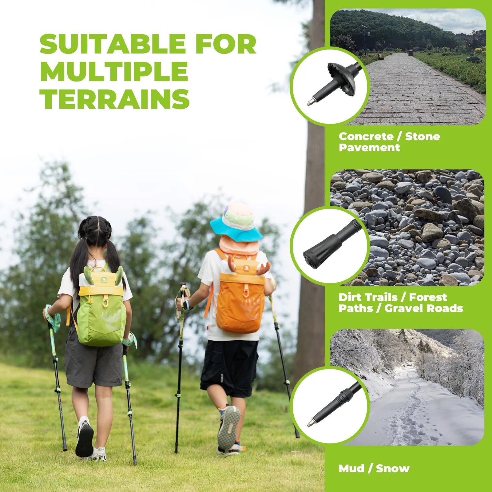 Qunature adjustable kids trekking poles in blue, telescoping from 51cm to 100cm for young hikers.
#color_yellow