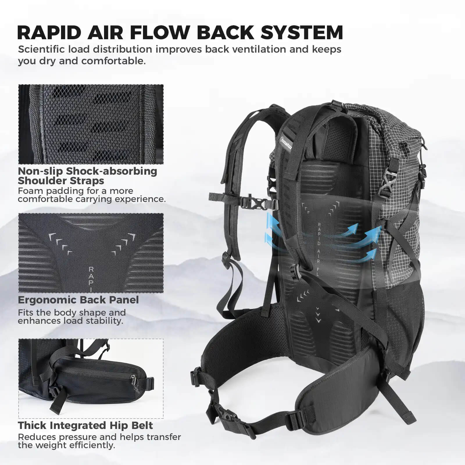 Qunature lightweight 30–35l outdoor backpack for hiking and camping.
#color_black