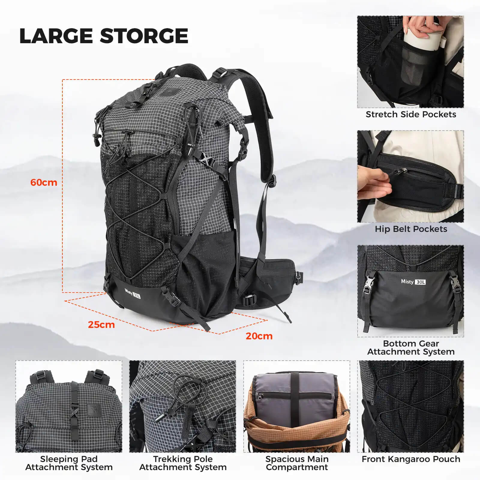 Qunature lightweight 30–35l outdoor backpack for hiking and camping.
#color_black