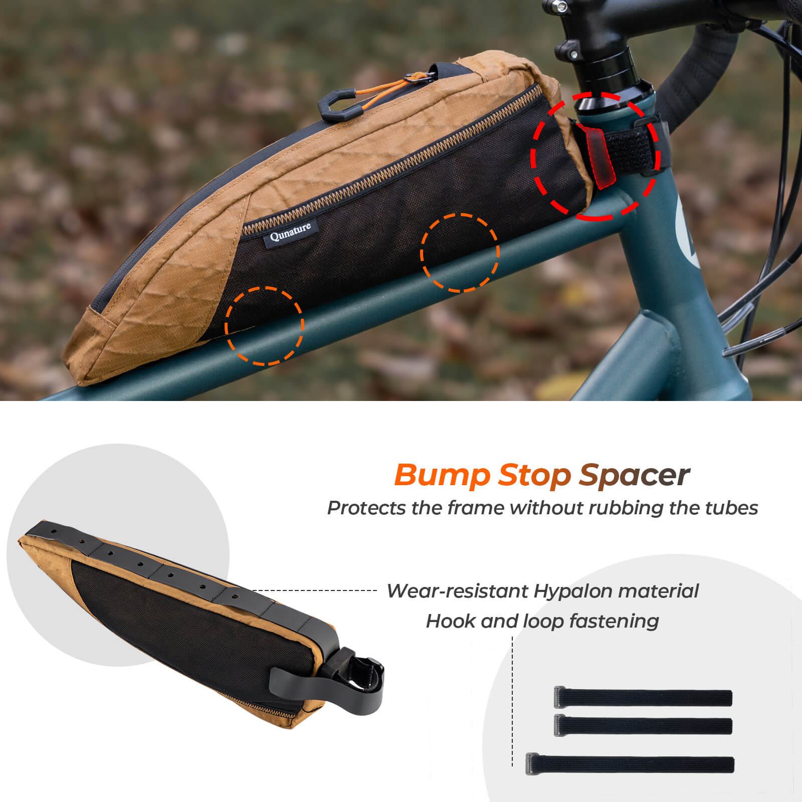 Qunature narrow edge mesh top tube bag bikepacking storage 1L
#color_black
