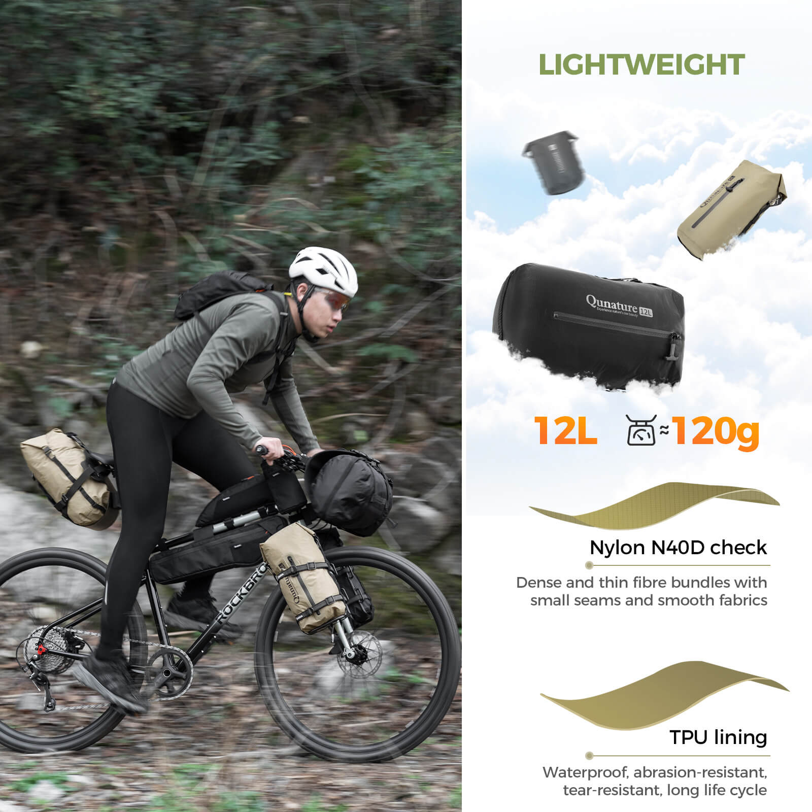 Qunature Waterproof Compression Sack 3L-12L for Camping and Bikepacking
#color_black
#size_12L