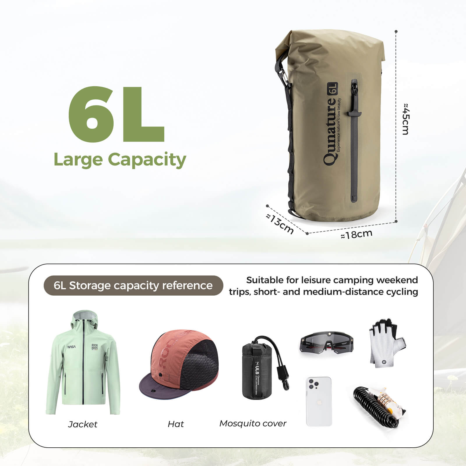 Qunature Waterproof Compression Sack 3L-12L for Camping and Bikepacking
#color_khaki
#size_6L