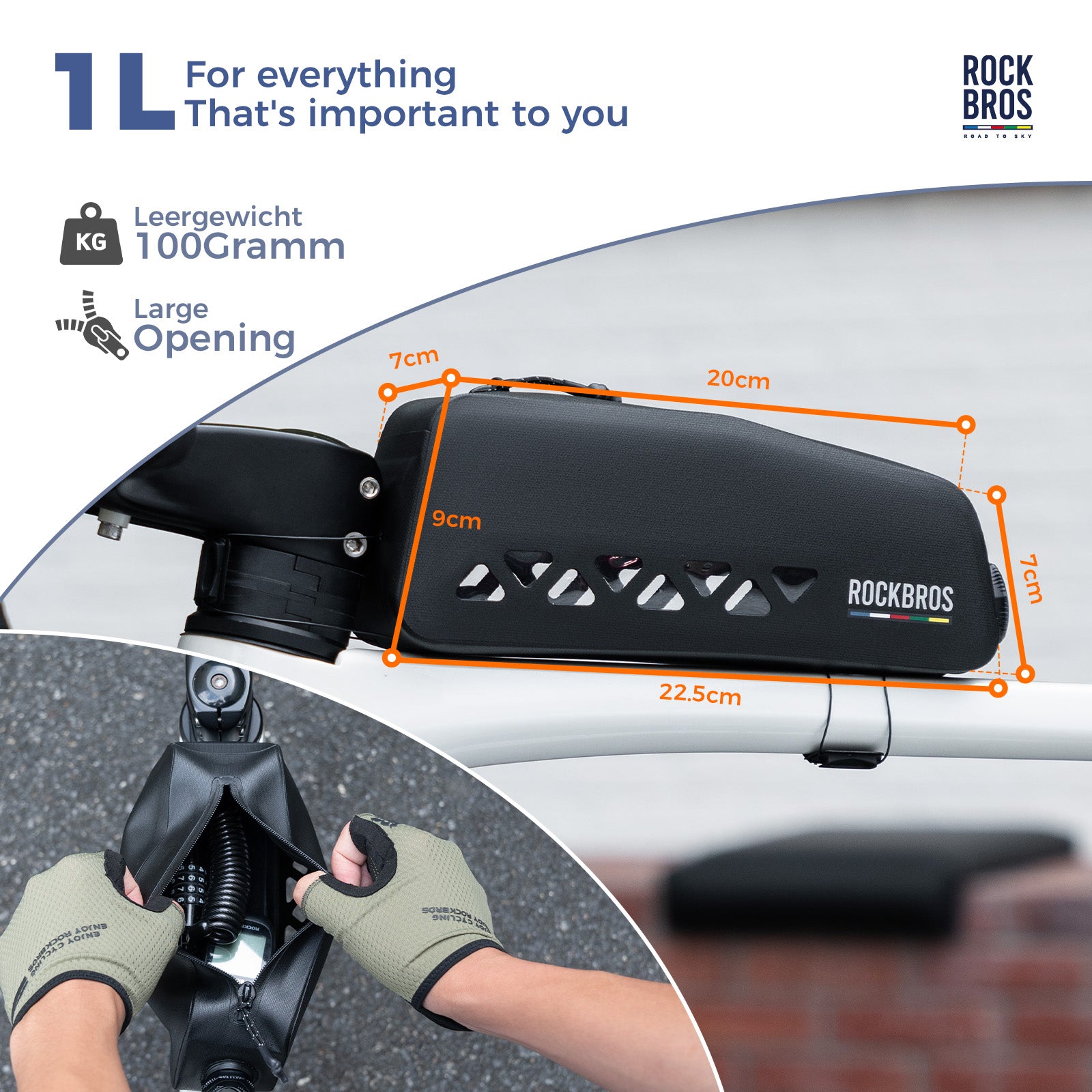 ROCKBROS Road to Sky waterproof top tube bike frame bag AS-142, hard shell front storage bag for road and mountain bikes
#color_red