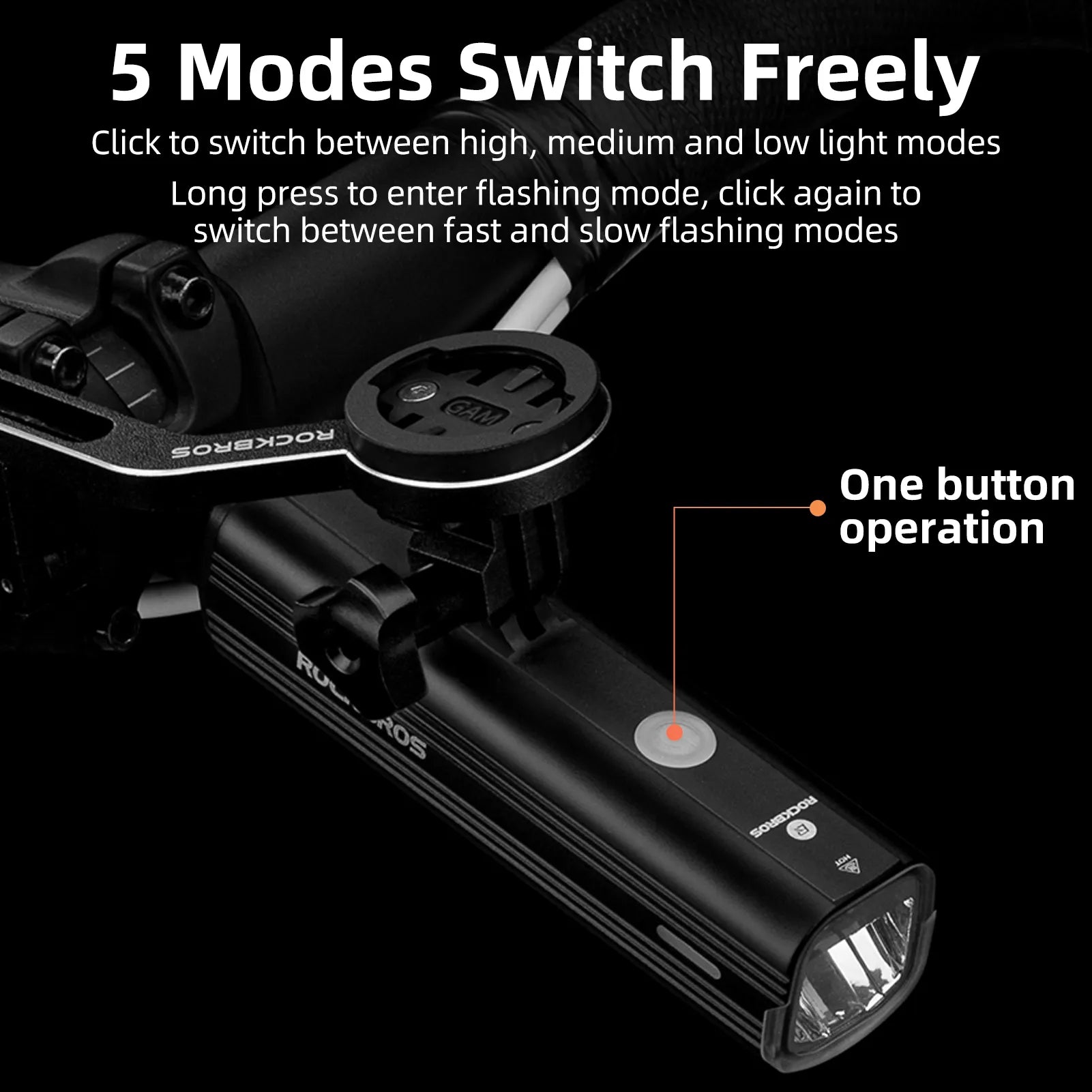 ROCKBROS 1000 lumens front bicycle light mounted on bike handlebar night riding