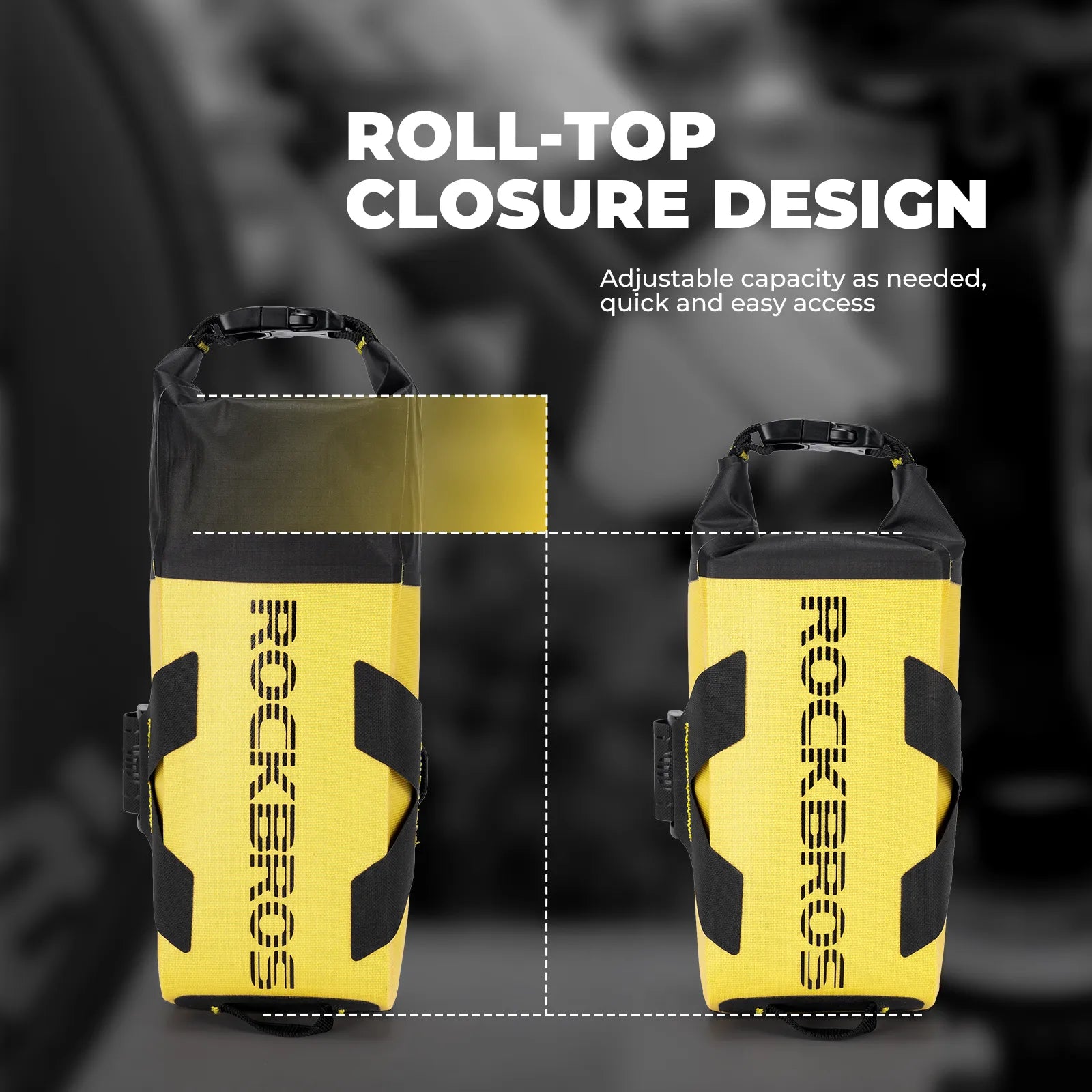Rockbros 1L High-Vis Yellow Waterproof Roll-Top Bike Frame Bag with Reflective Logo