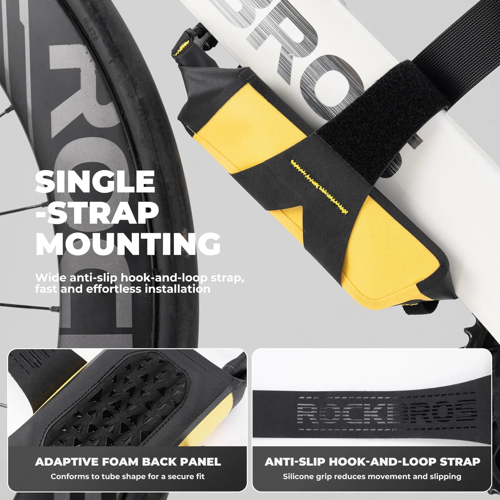 Rockbros 1L High-Vis Yellow Waterproof Roll-Top Bike Frame Bag with Reflective Logo