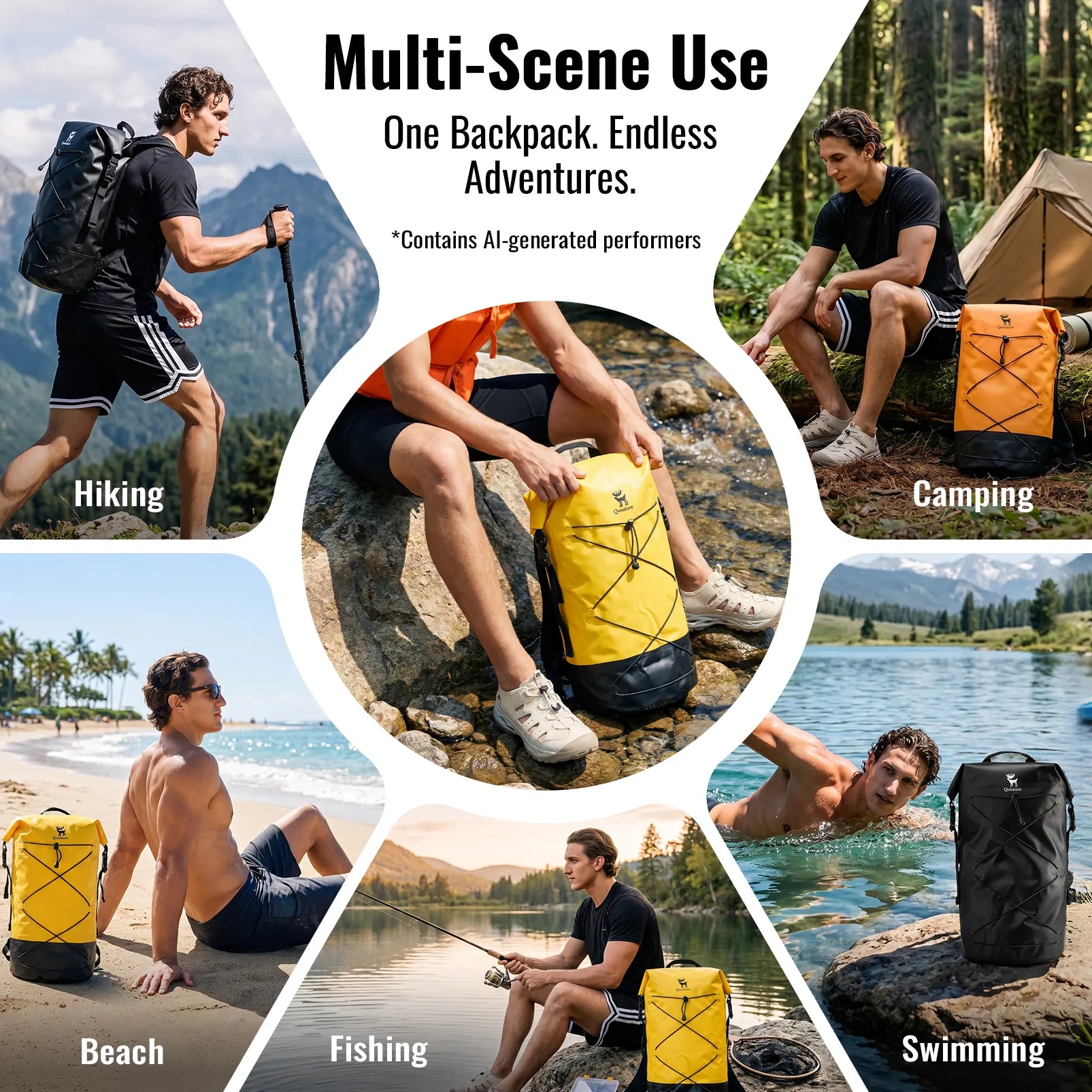Rockbros 20L waterproof dry bag backpack in black for outdoor adventures.
#color_yellow