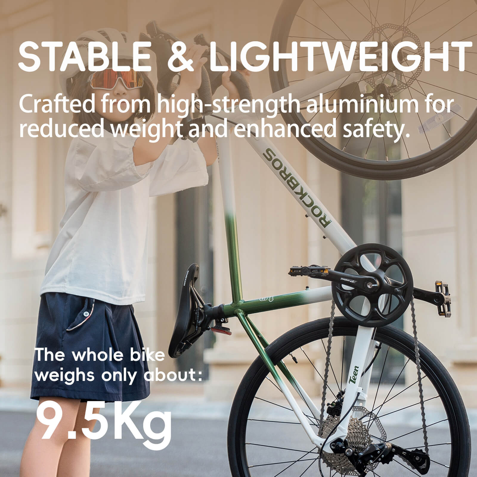 rockbros 22 inch teen road bike with disc brakes and gears for youth riding.
#option_spruce gradient