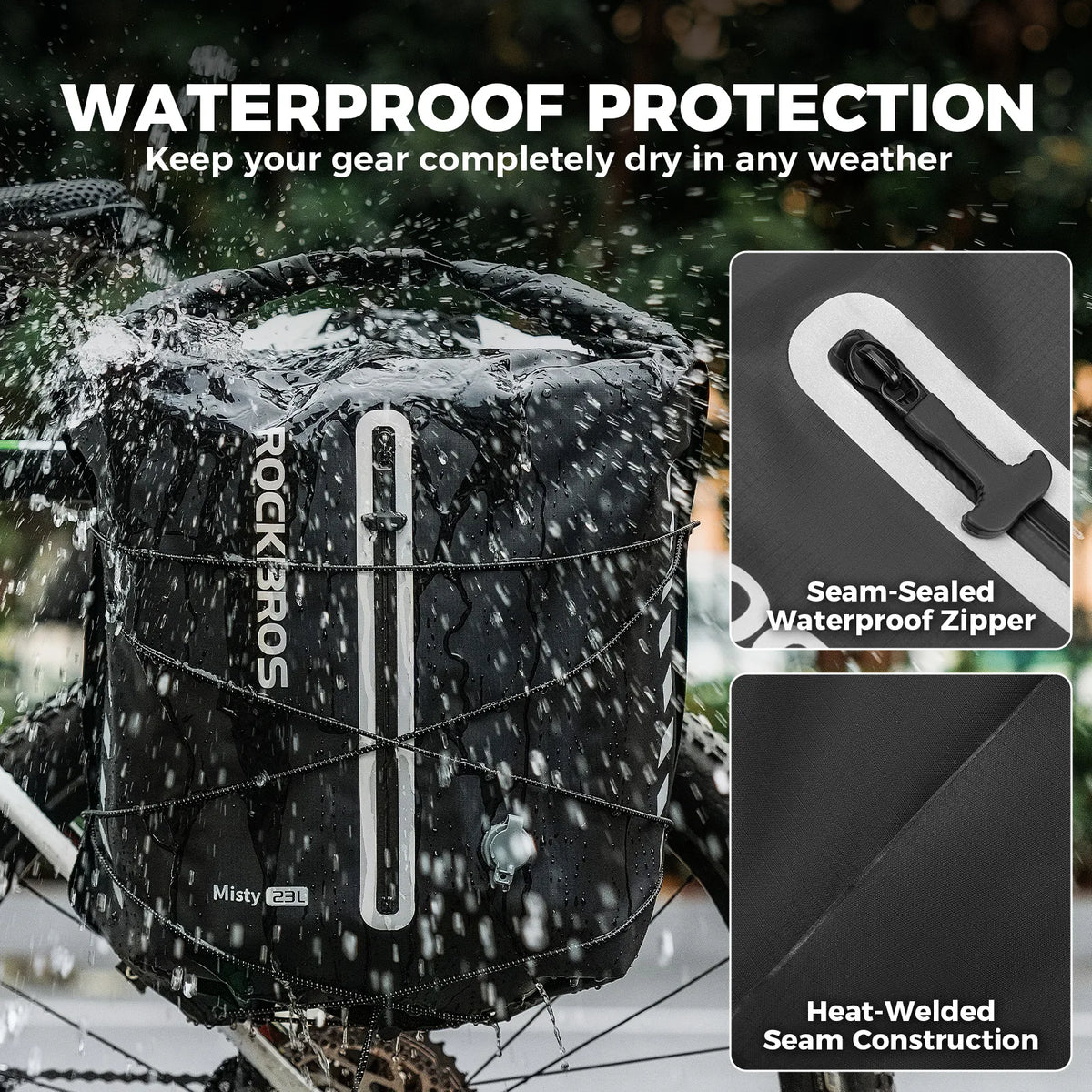 ROCKBROS 23L waterproof bike rear rack bag with vacuum compression.
#colour_white