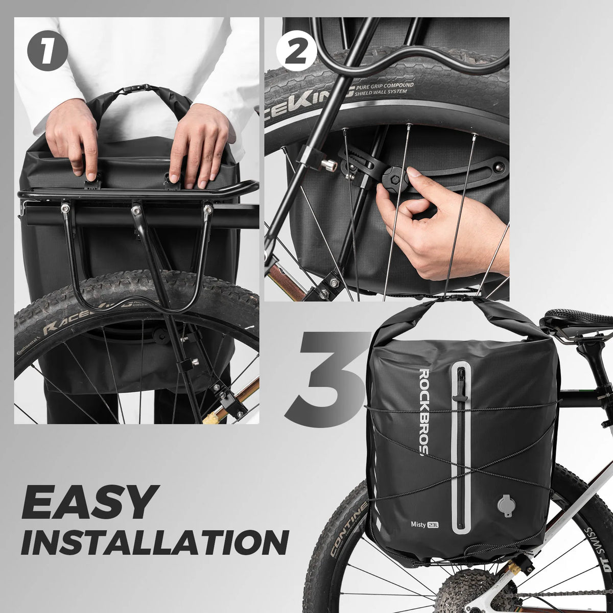ROCKBROS 23L waterproof bike rear rack bag with vacuum compression.
#colour_white