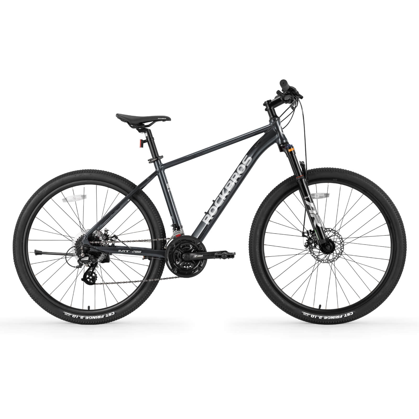 Hydraulic disc brake system on ROCKBROS MT200 mountain bike.
#color_black