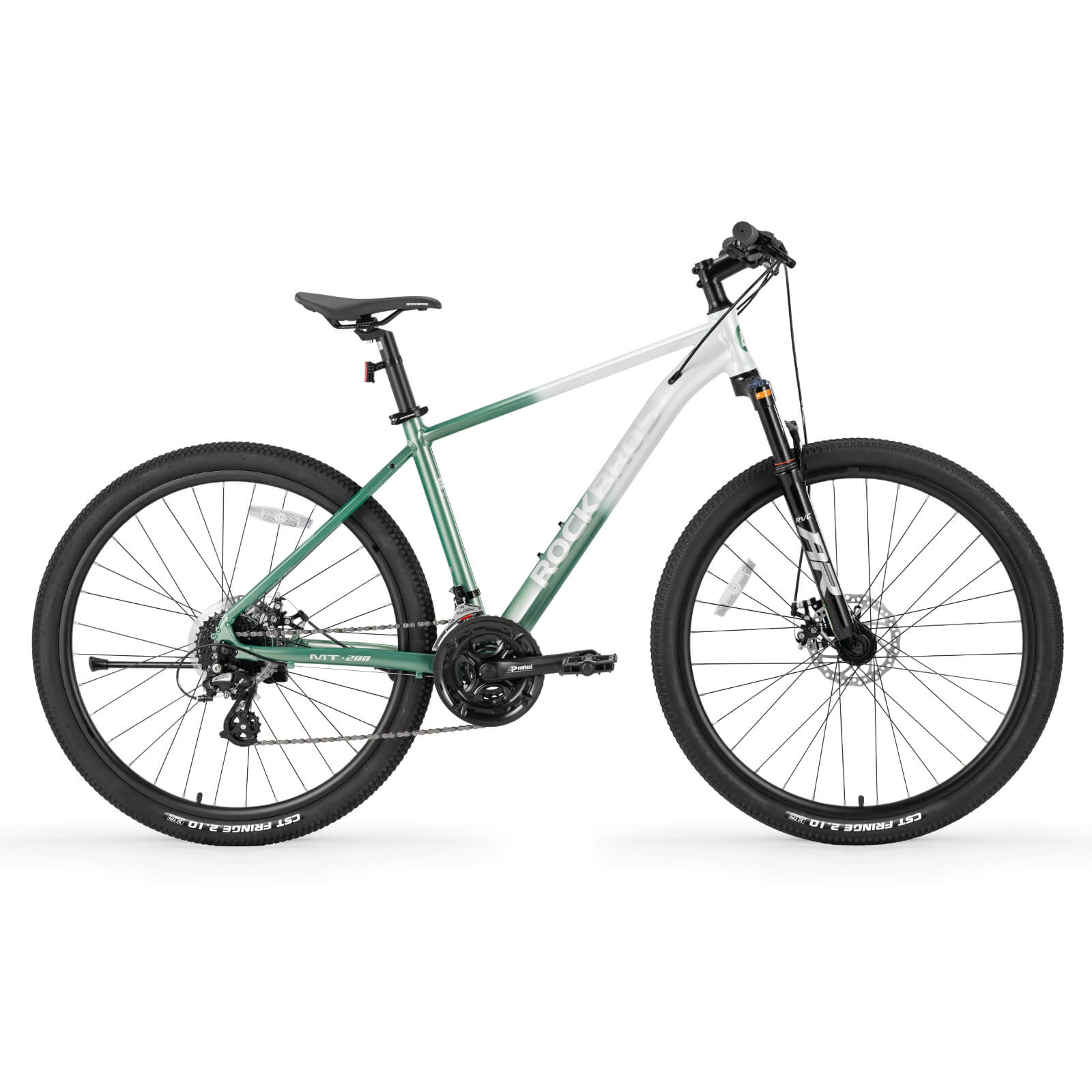 Hydraulic disc brake system on ROCKBROS MT200 mountain bike.
#color_light green