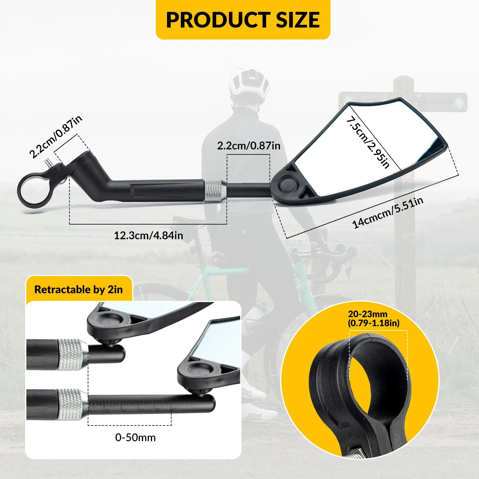Rockbros anti glare bike handlebar rear view mirror on clean background.
#options_Right