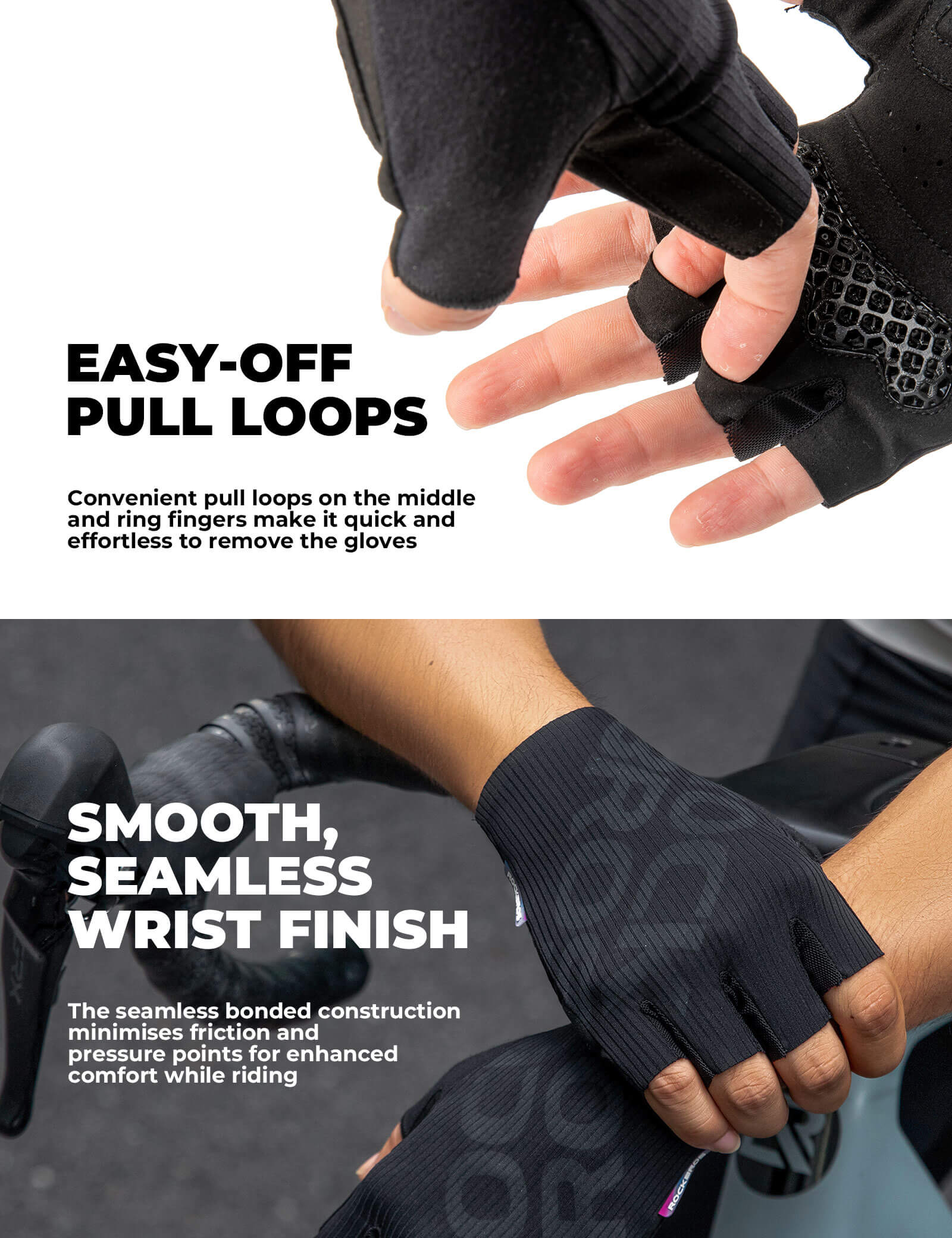 ROCKBROS 3D padded half finger cycling gloves for summer riding.
#color_white