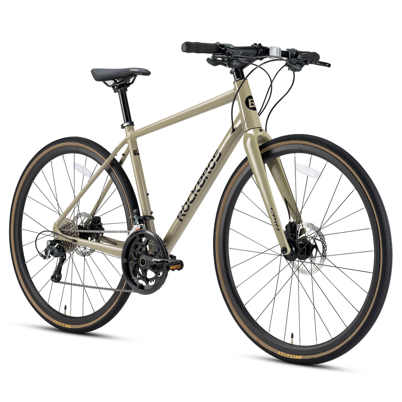 rockbros flat bar disc brake road bike for fitness cycling.
#color_Ceramic Secret Green