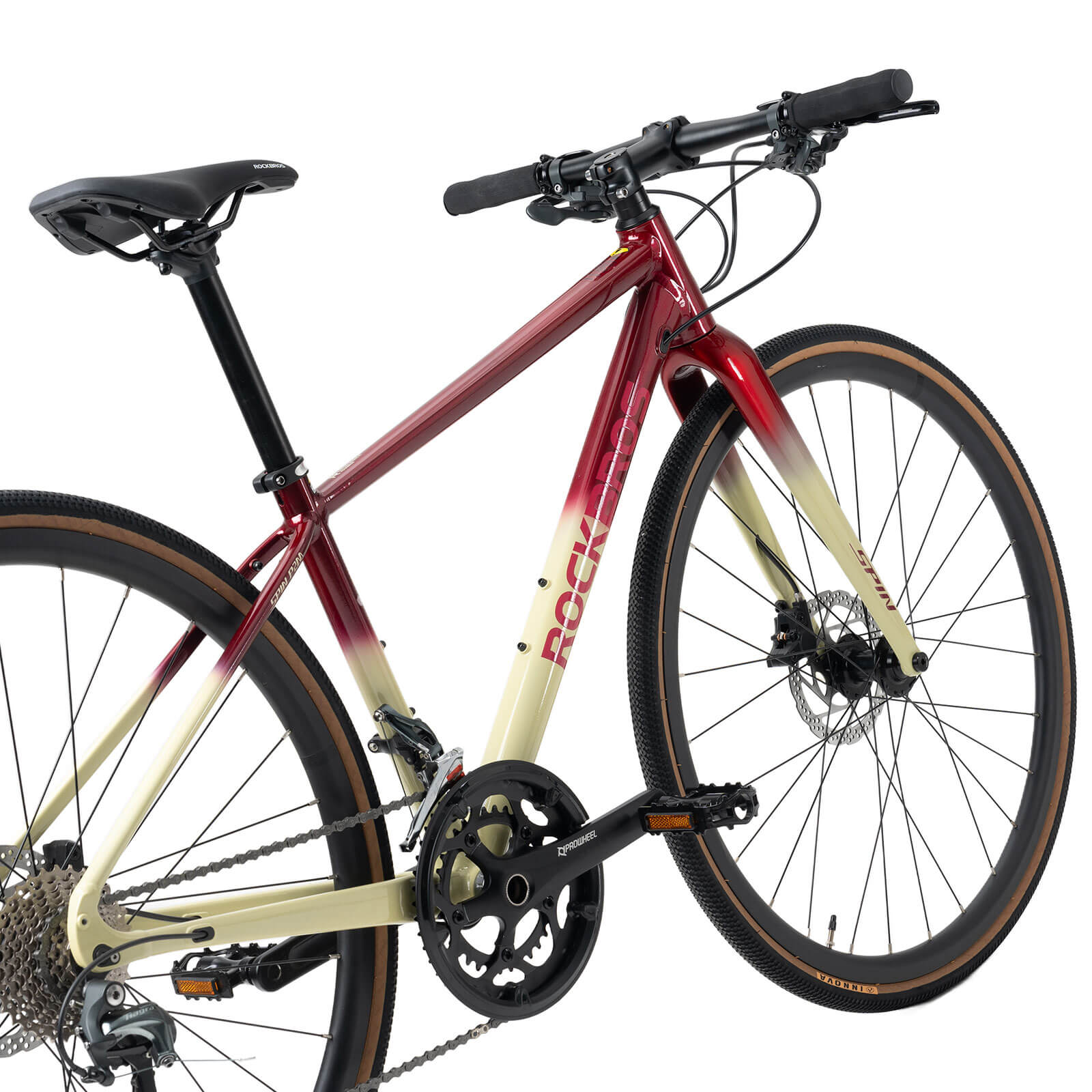 rockbros flat bar disc brake road bike for fitness cycling.
#color_Copper Purple Gradient