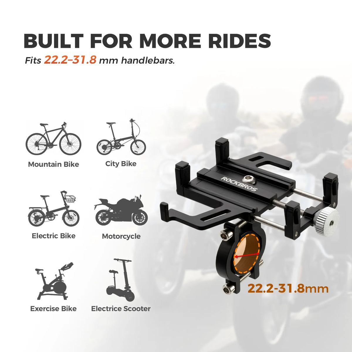 ROCKBROS adjustable aluminum bike handlebar phone holder.
#colour_Orange
