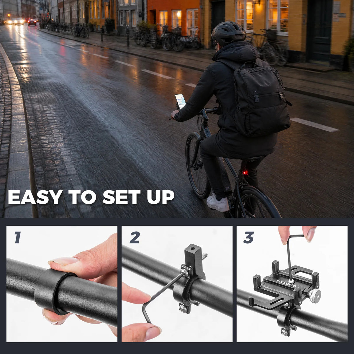 ROCKBROS adjustable aluminum bike handlebar phone holder.
#colour_Orange