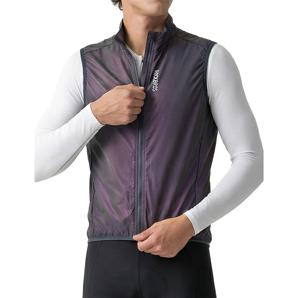 Rockbros AeroLite windproof cycling vest in black, unisex breathable sleeveless bike gilet front view.
#color_purple