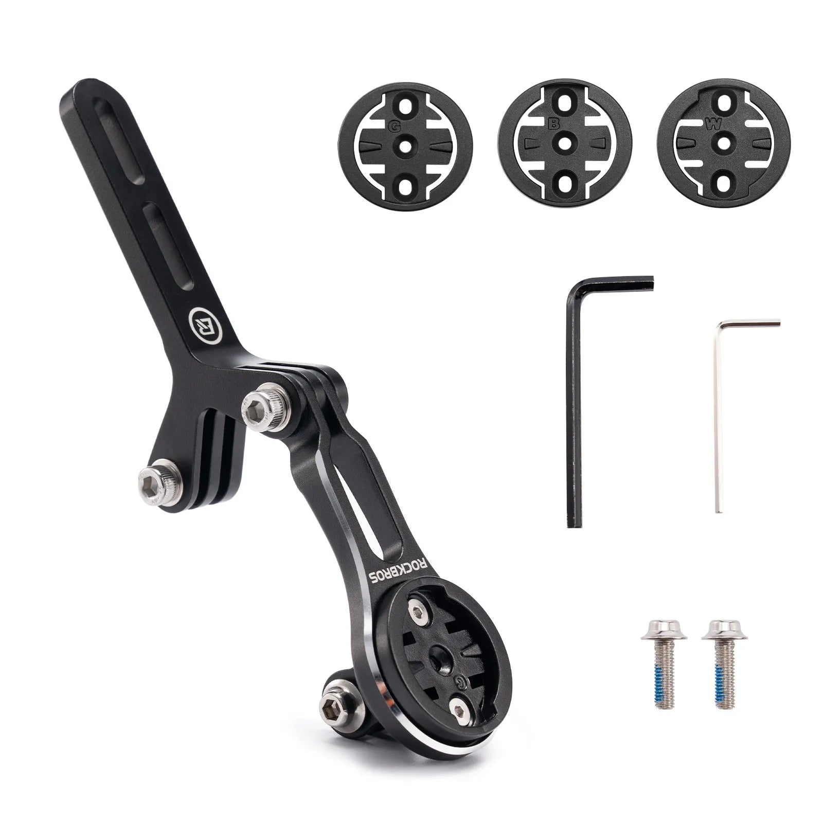 Rockbros aluminium bike computer mount with integrated action camera extension bracket, front view