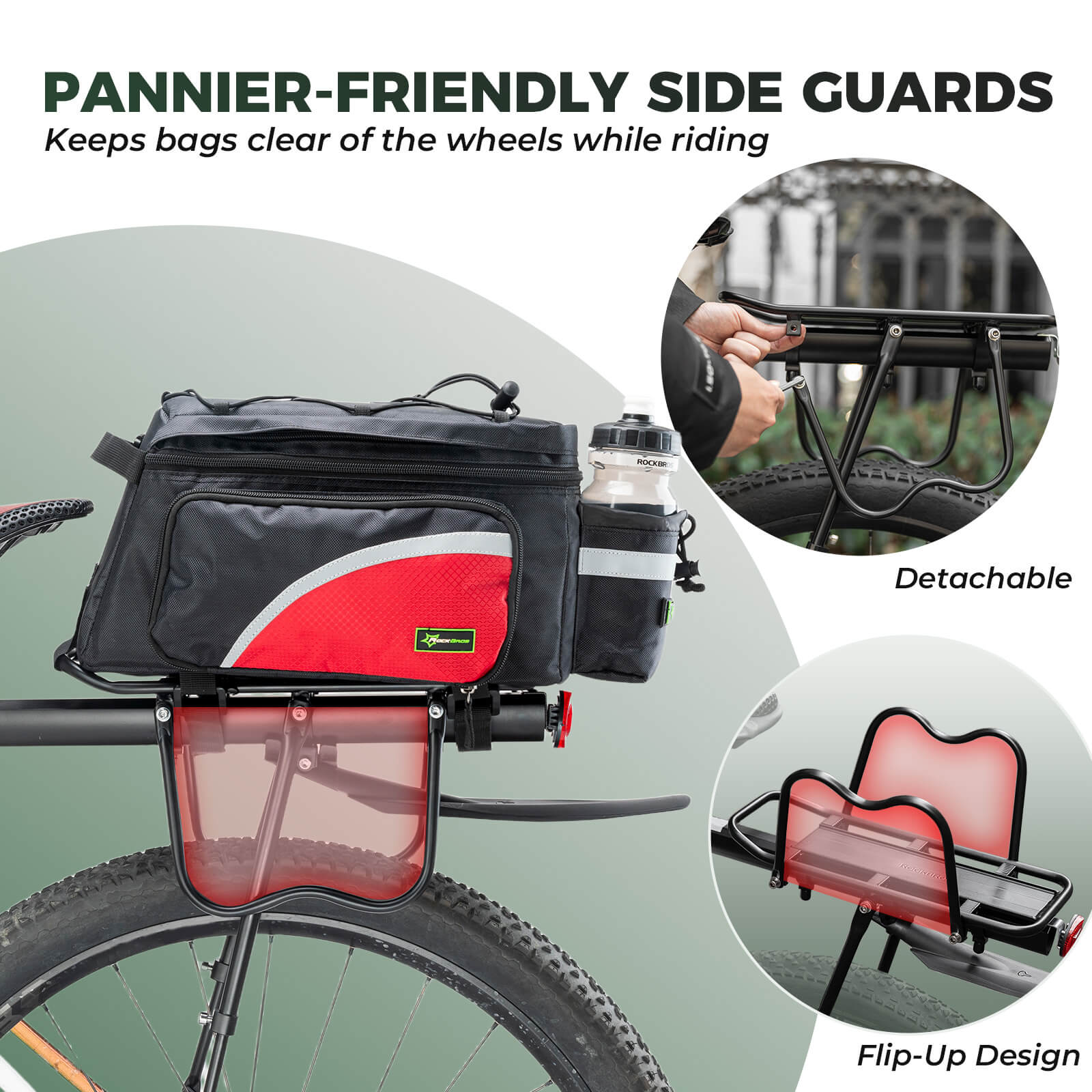 ROCKBROS aluminum alloy quick release bike rack for mountain bike touring.