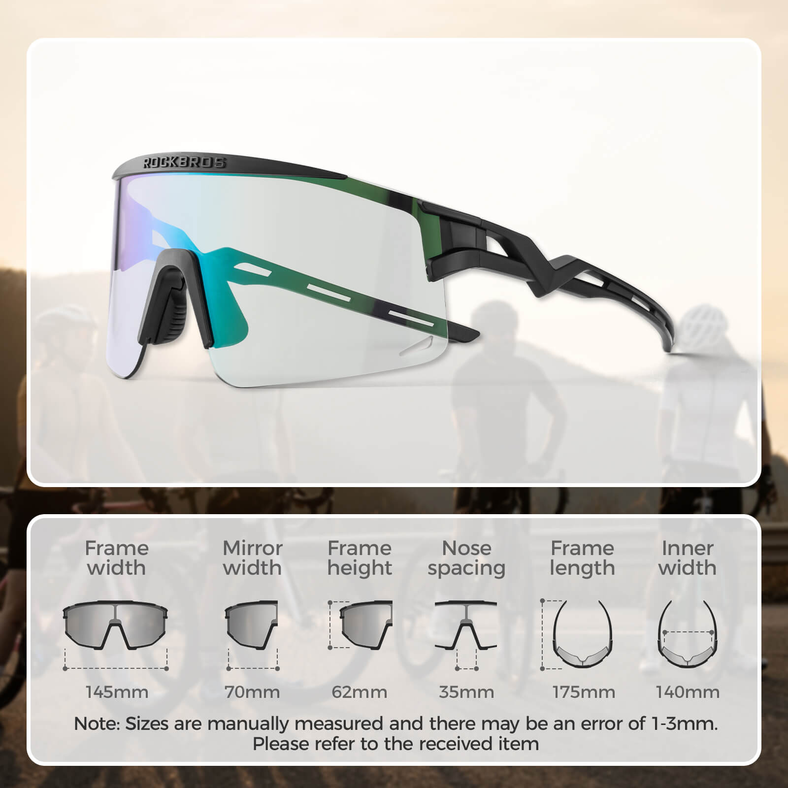 rockbros photochromic cycling glasses unisex outdoor sports
#color_Black (Anti-Fog + Photochromic)