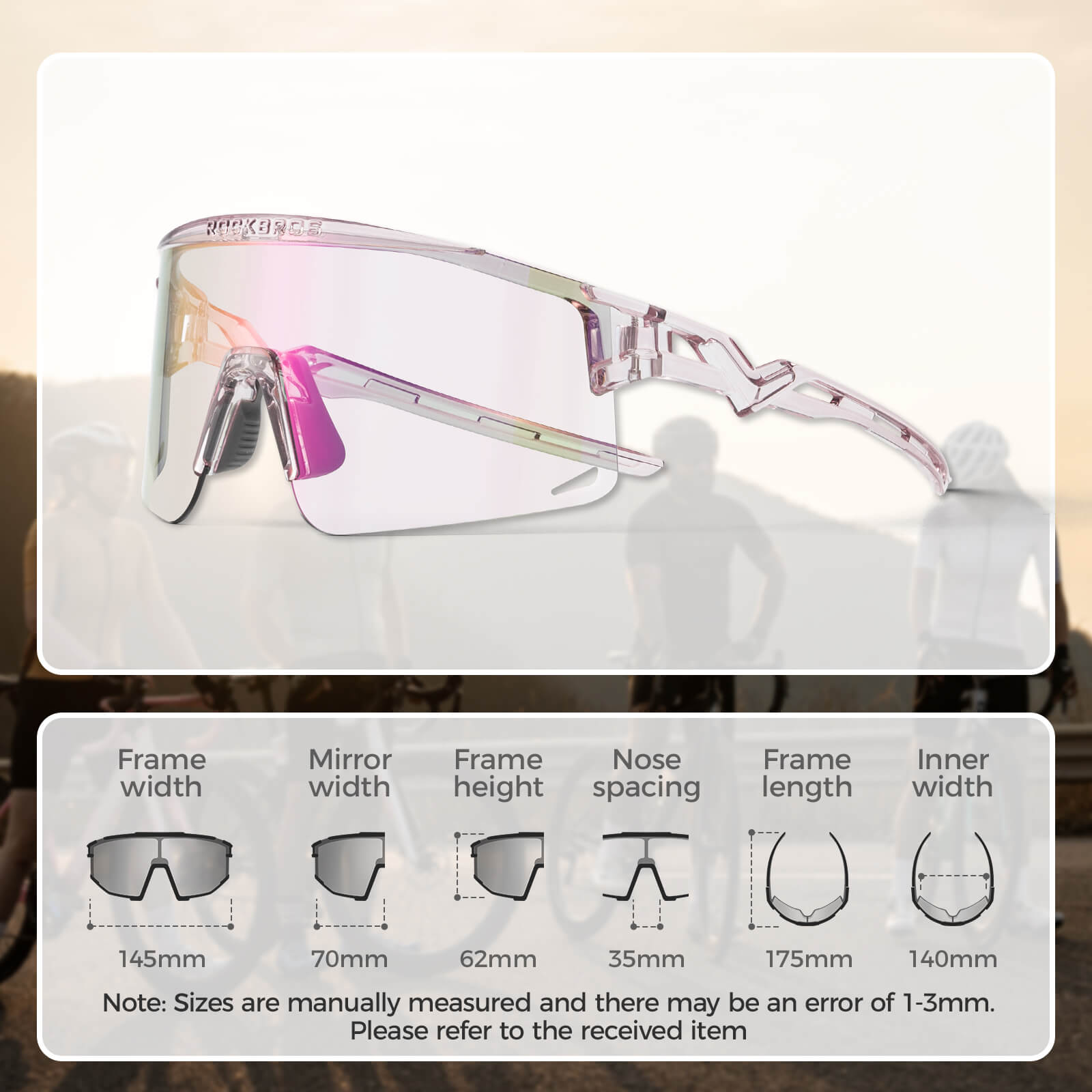rockbros photochromic cycling glasses unisex outdoor sports
#color_Purple (Photochromic Only)