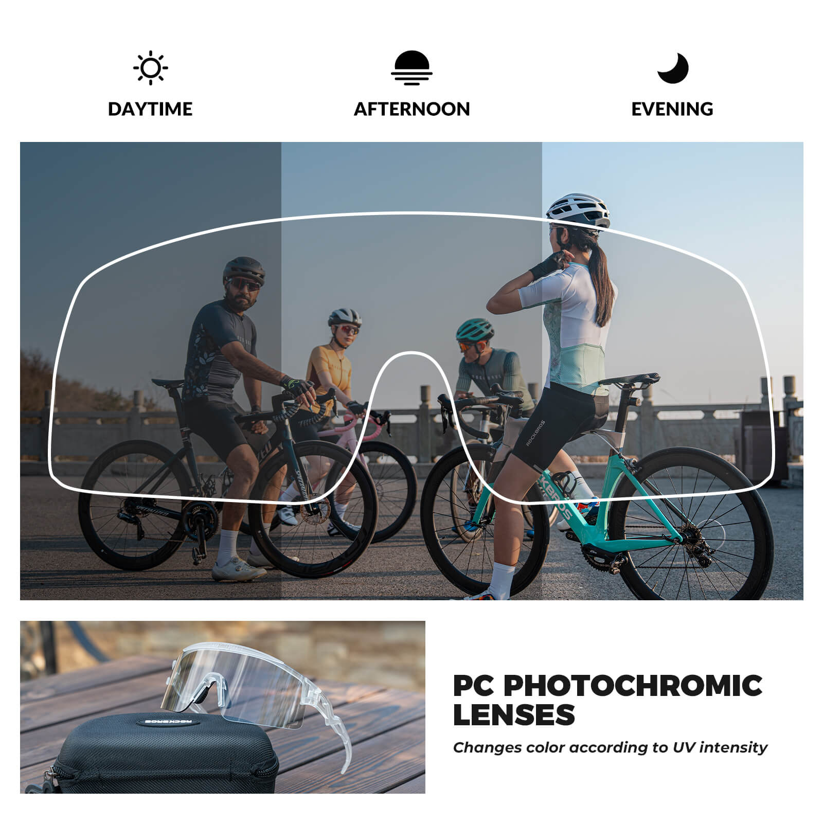 rockbros photochromic cycling glasses unisex outdoor sports
#color_White (Anti-Fog + Photochromic)