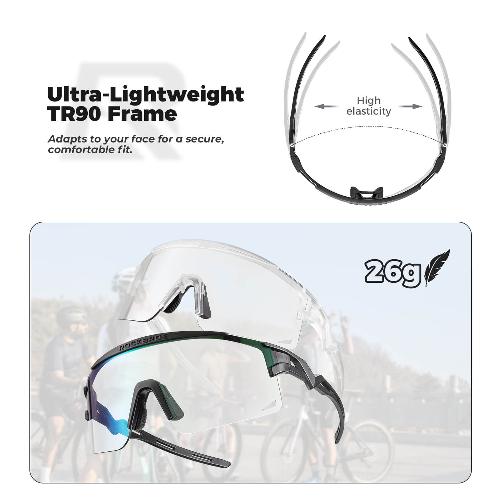 rockbros photochromic cycling glasses unisex outdoor sports
#color_White (Anti-Fog + Photochromic)