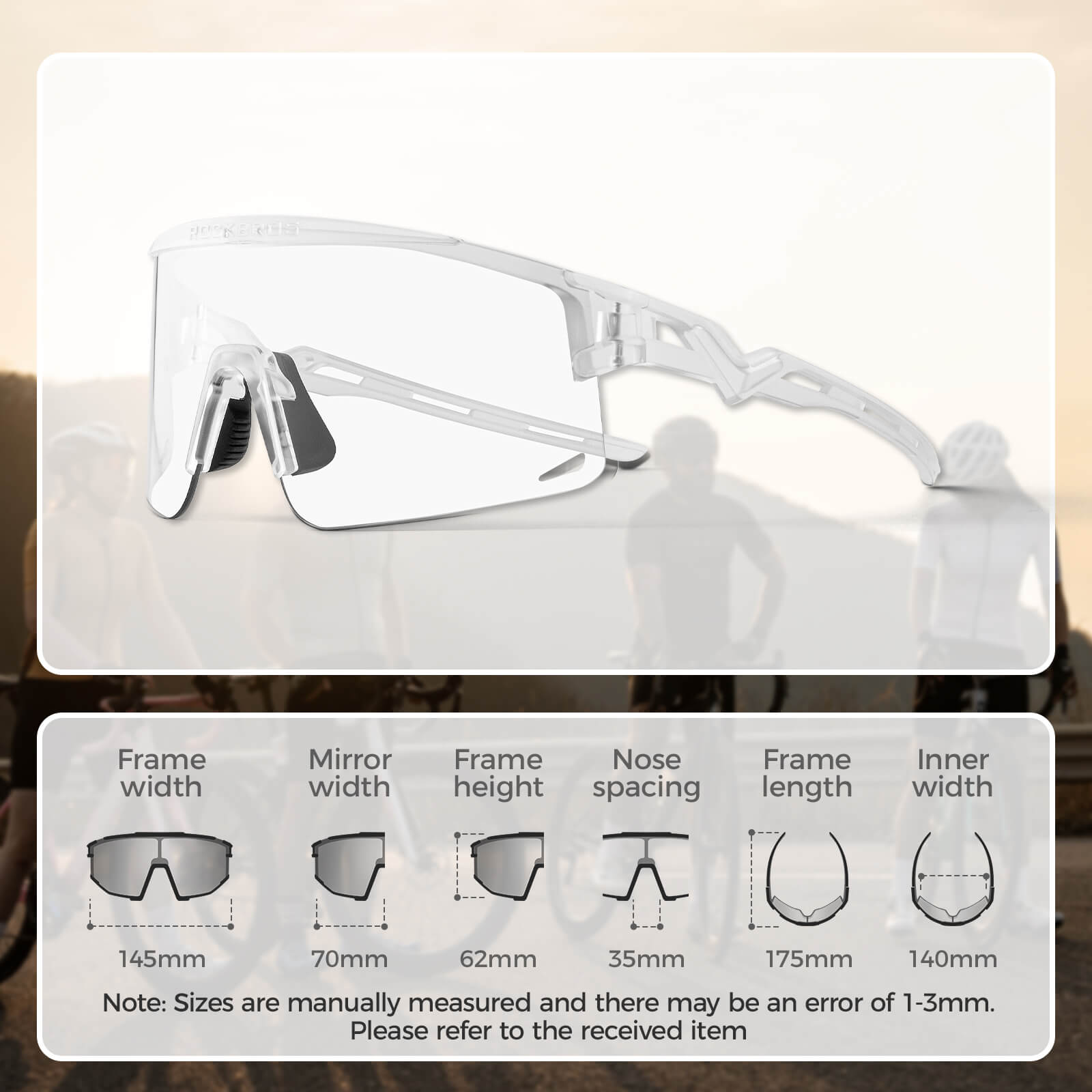 rockbros photochromic cycling glasses unisex outdoor sports
#color_White (Anti-Fog + Photochromic)