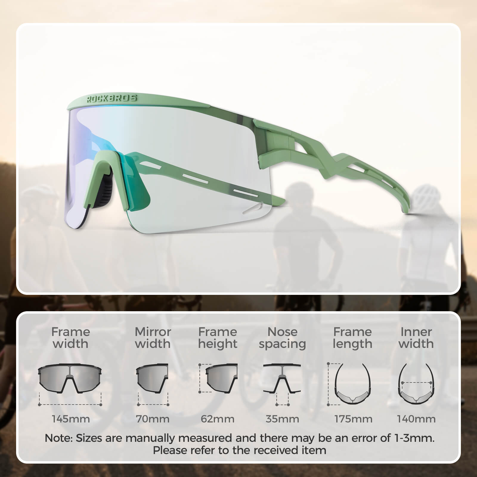 rockbros photochromic cycling glasses unisex outdoor sports
#color_Green (Photochromic Only)