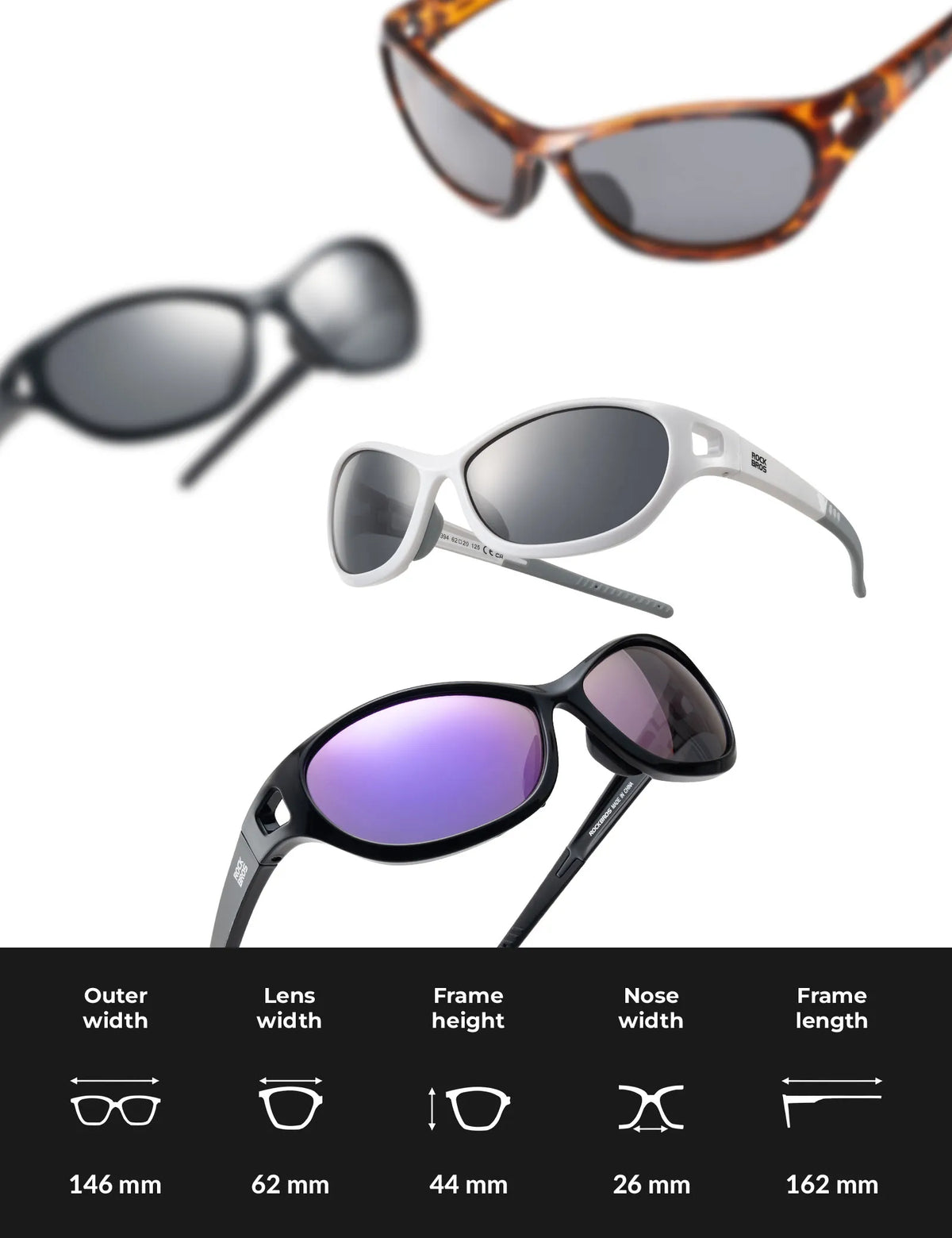 Rockbros Apex Series black polarised sunglasses with REVO mirror lenses.
#colour_black