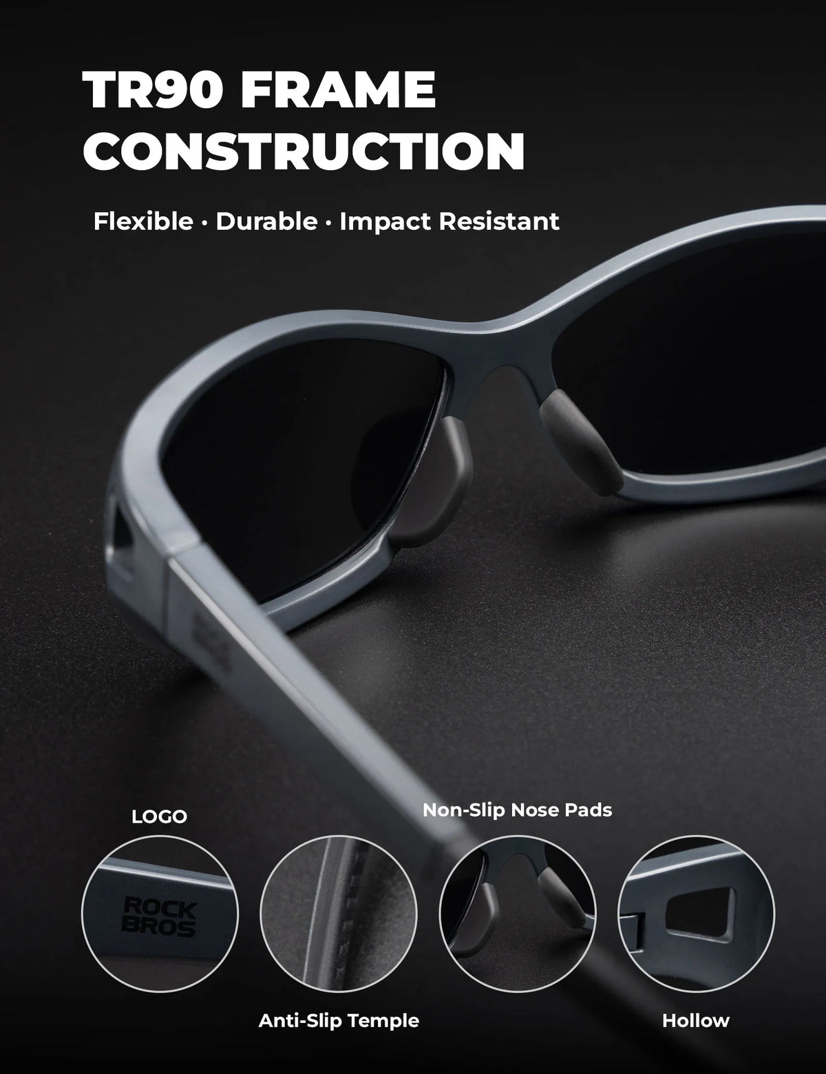 Rockbros Apex Series black polarised sunglasses with REVO mirror lenses.
#colour_brown