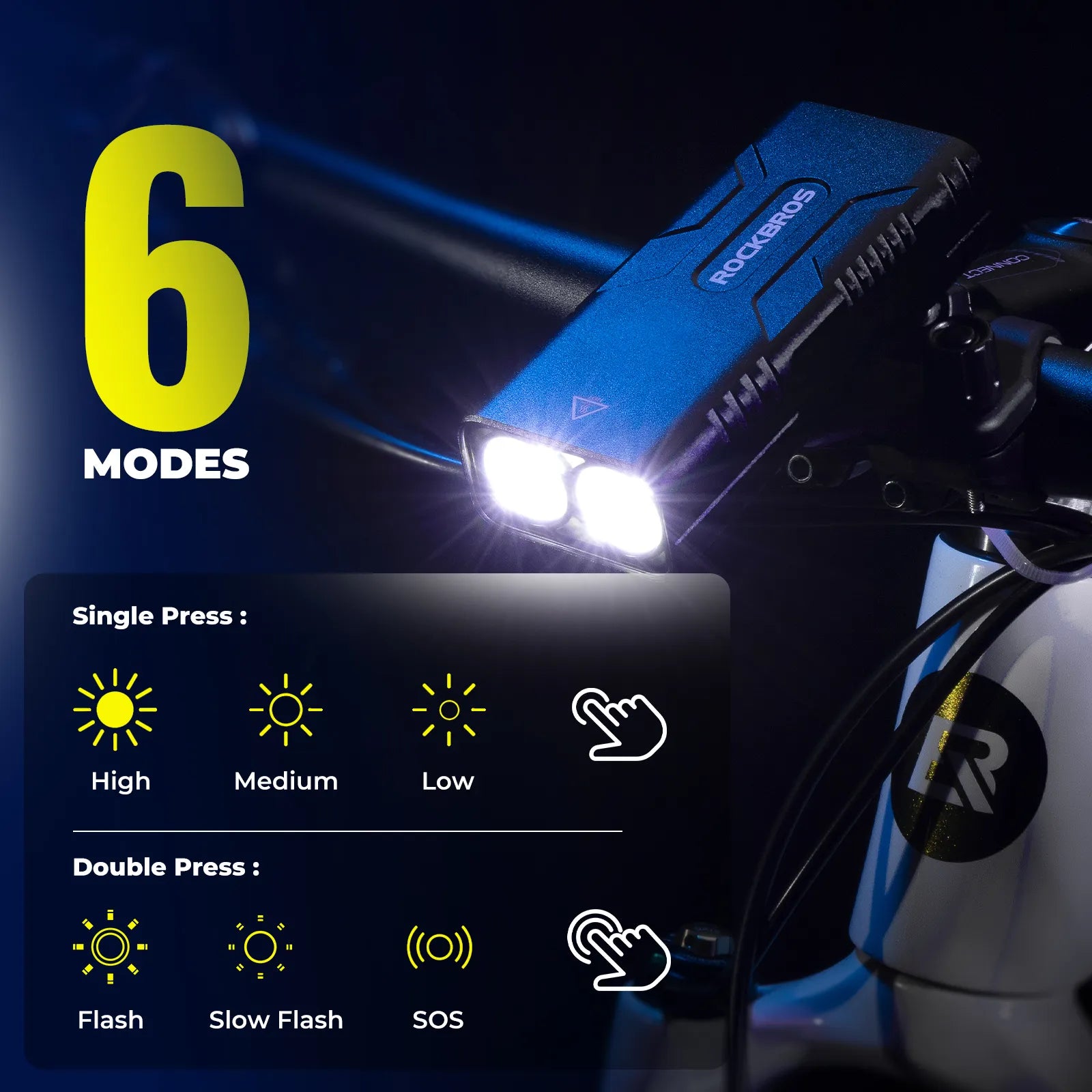 ROCKBROS BC29 850LM bike front headlight with 10000mAh power bank, USB-C rechargeable, IPX6 waterproof cycling light for road and MTB riding