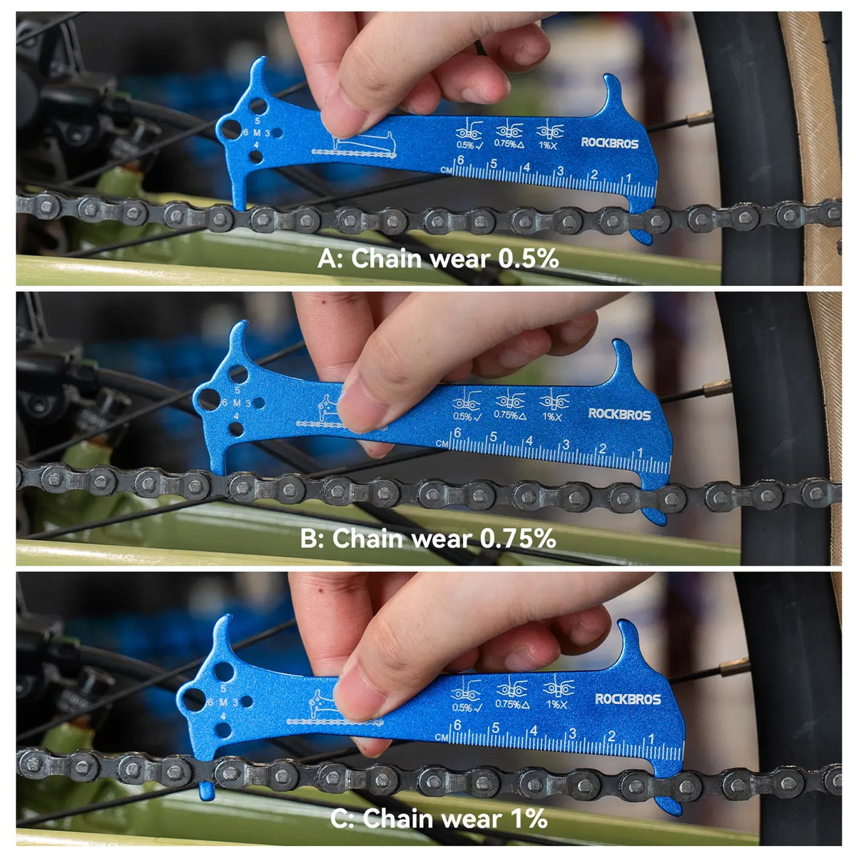 ROCKBROS bicycle chain wear checker tool for road and MTB bikes