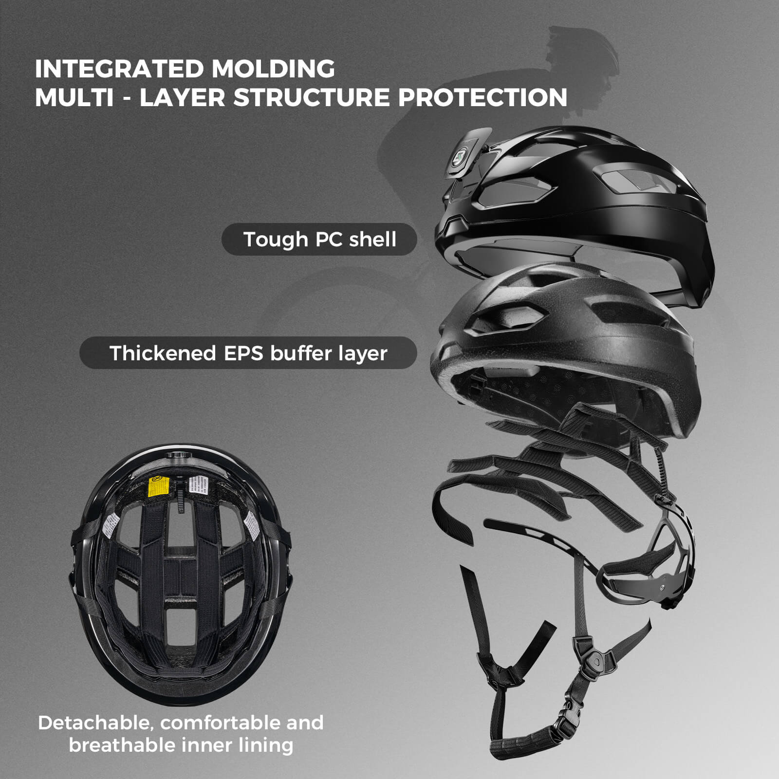 rockbros dual-light smart cycling helmet with remote control for safe night rides
#color_black