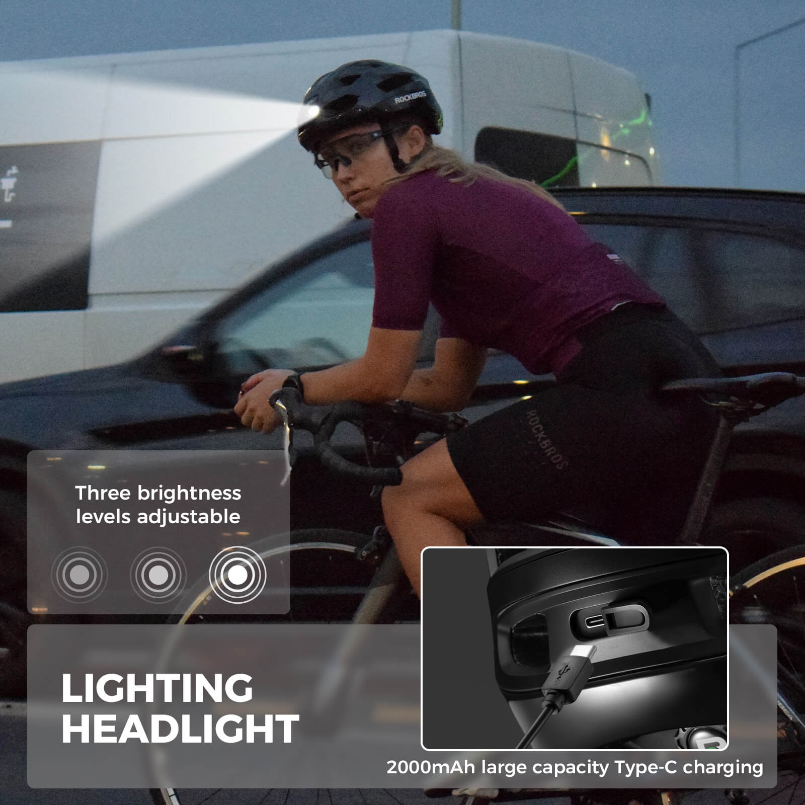 rockbros dual-light smart cycling helmet with remote control for safe night rides
#color_black