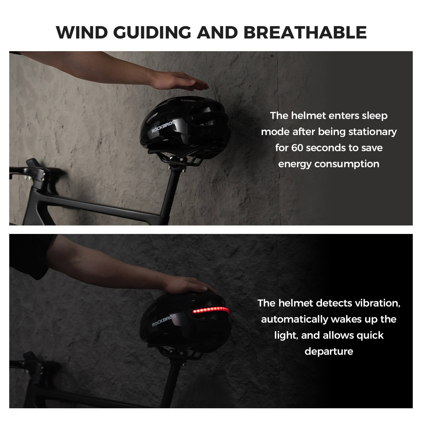 rockbros dual-light smart cycling helmet with remote control for safe night rides
#color_white