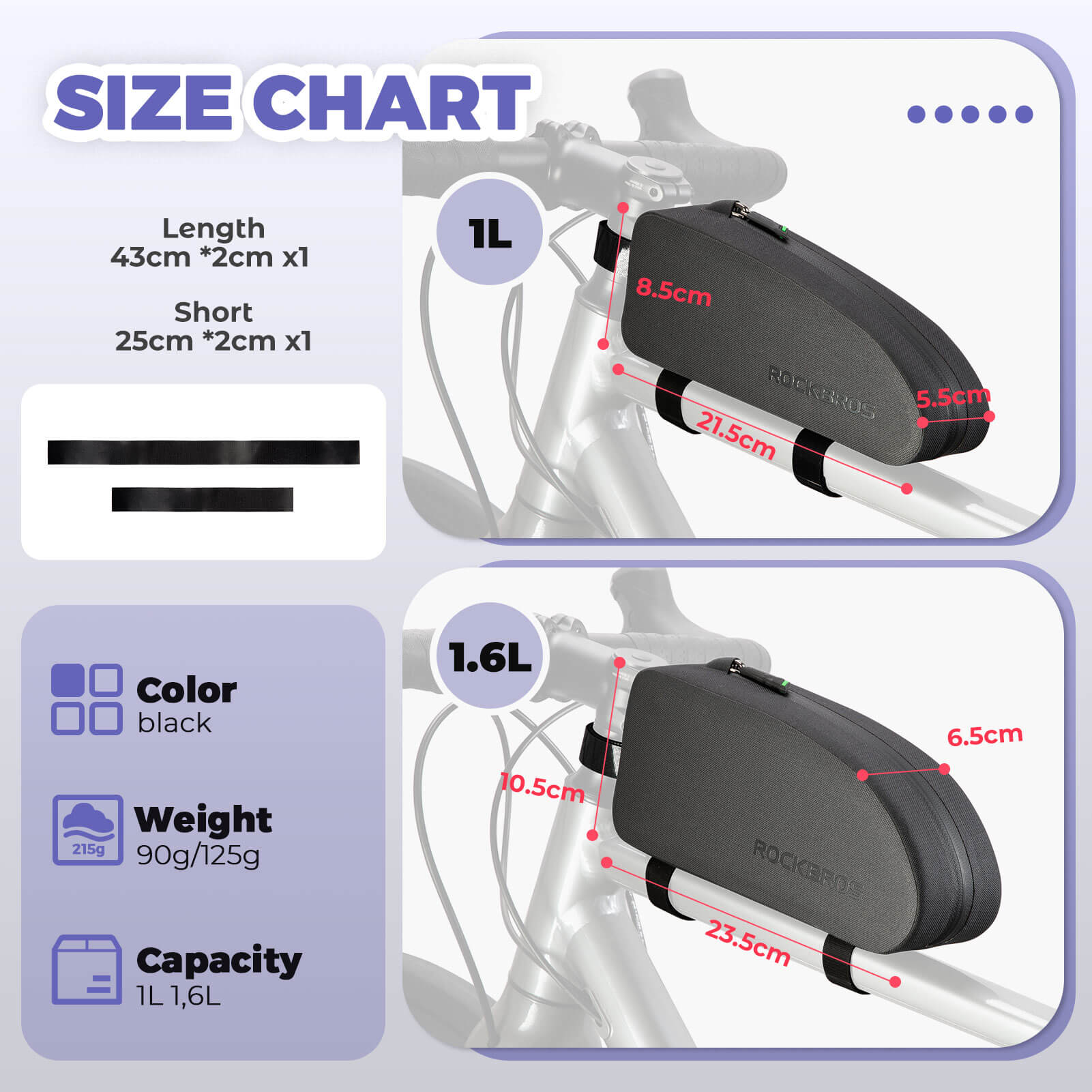 ROCKBROS waterproof cycling frame bag for outdoor biking.
#size_M (1.6L)