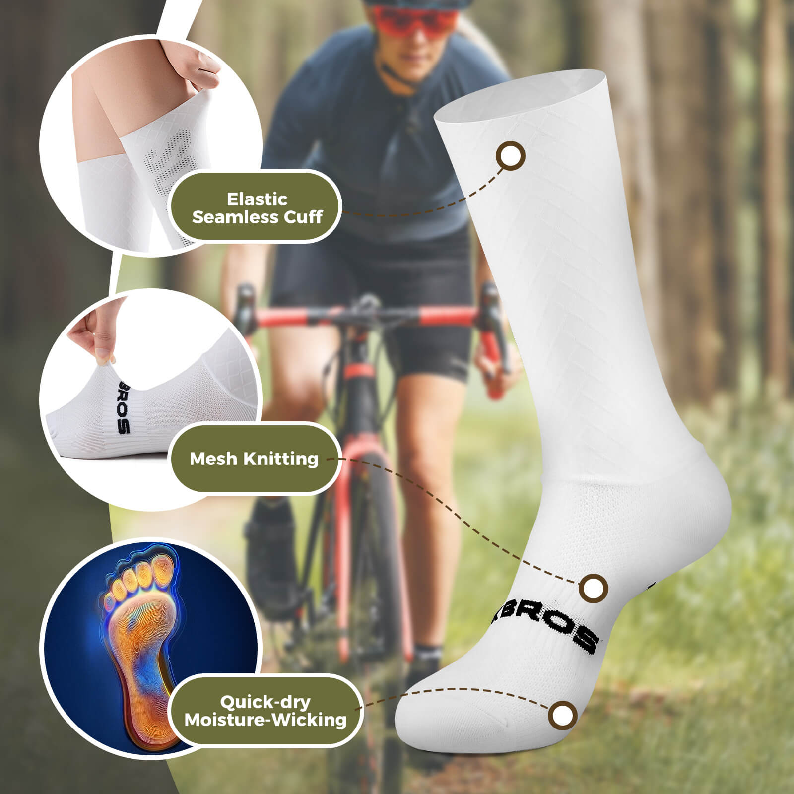 rockbros breathable knee-high compression socks for running and training.
#color_white
