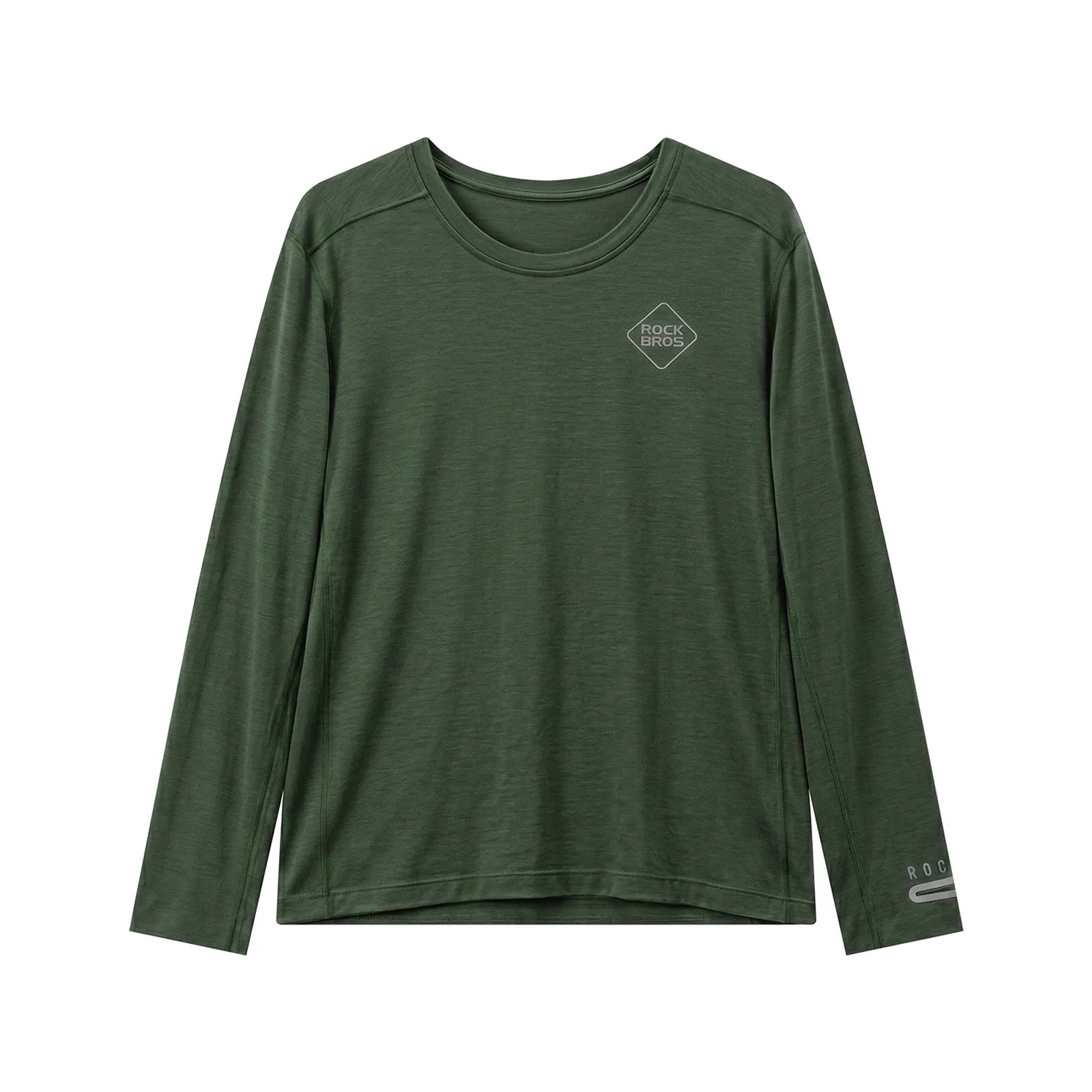 Close-up shot of lightweight merino wool and Tencel blend fabric texture on ROCKBROS long sleeve shirt.
#color_green